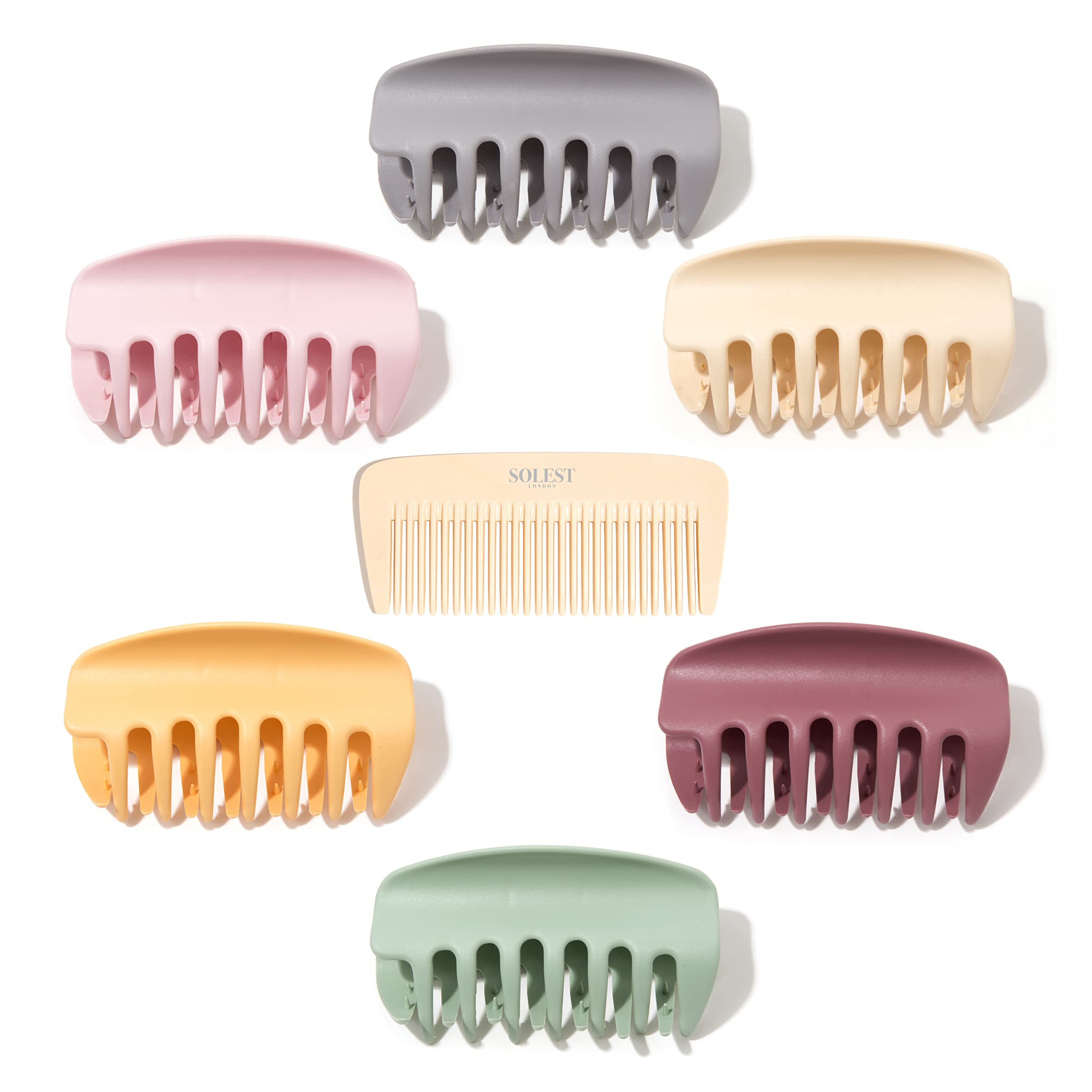 6-Pack Matte Hair Claw Clips for Women & Girls - 4.3 Inch Strong Hold Clips for Thick Hair (Vibrant Colors) - Includes Free Hair Comb - Perfect for Ponytails, Buns & Everyday Hairstyles