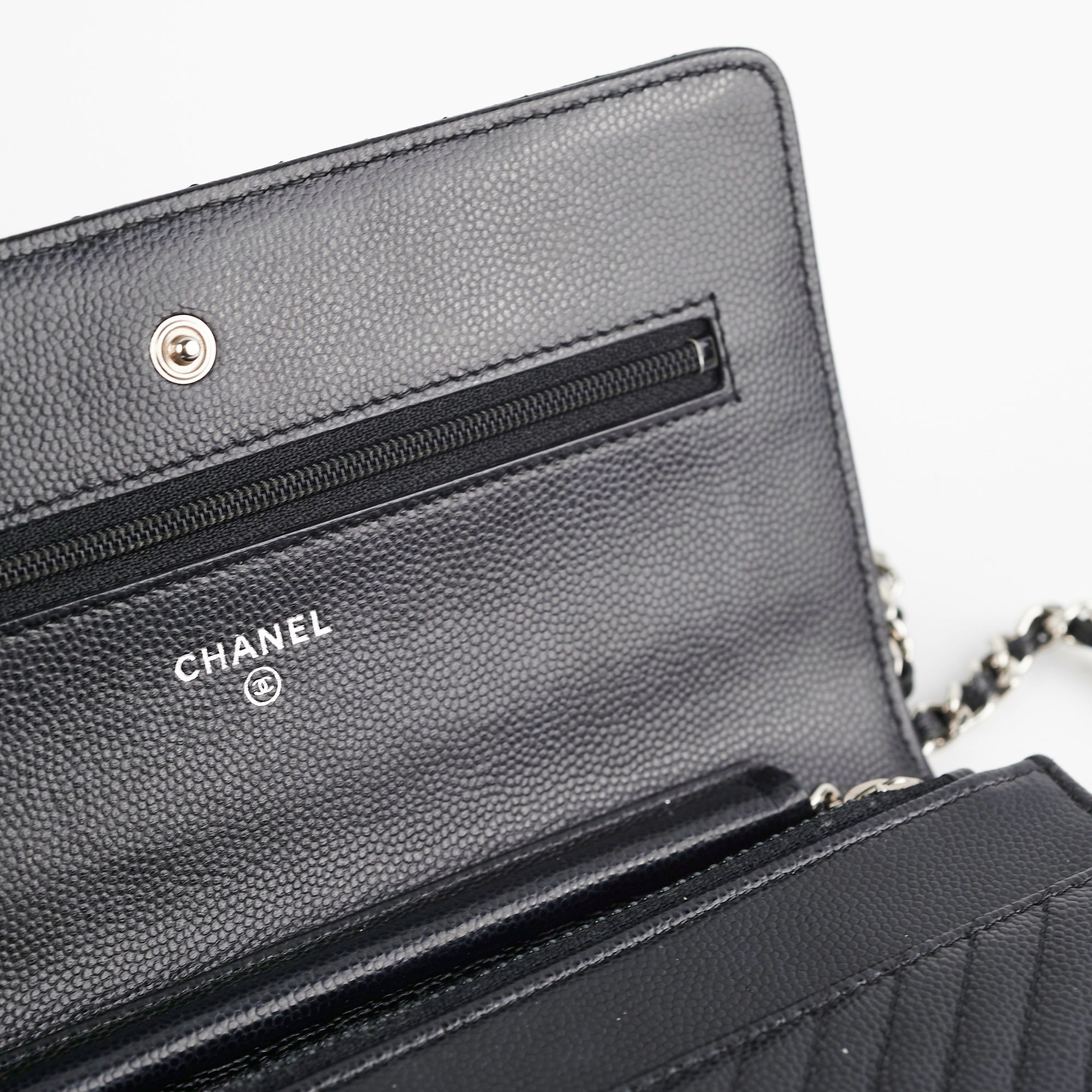 Chanel Caviar Leather Wallet on Chain WOC Chevron Quilted Crossbody Bag Black - Perfect for Evening Out & Daily Essentials