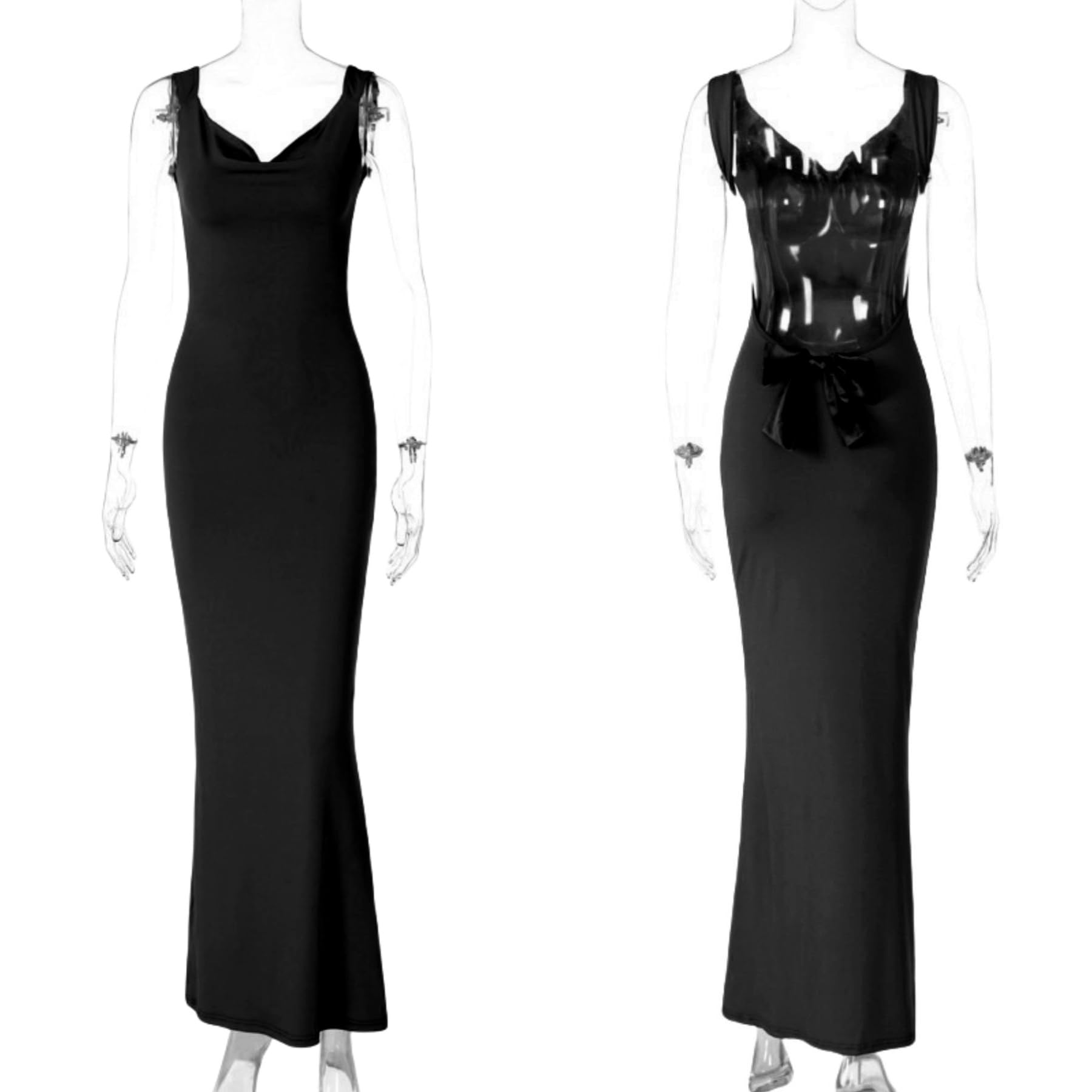 RARITYUS Women's Elegant Satin Bow Maxi Dress - Sexy Cowl Neck Backless Wedding Guest Dress for Cocktail Party & Evening Gown | Perfect for Formal Events, Date Nights & Special Occasions