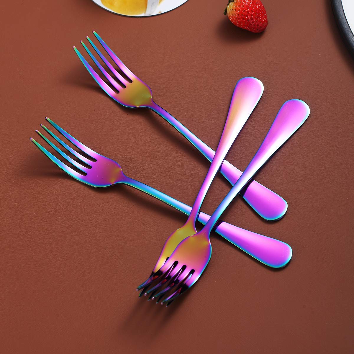 Rainbow Stainless Steel Dinner Forks Set of 4 - Colorful Titanium Plated Silverware, Durable & Dishwasher Safe - Perfect for Parties, Weddings, and Colorful Table Settings