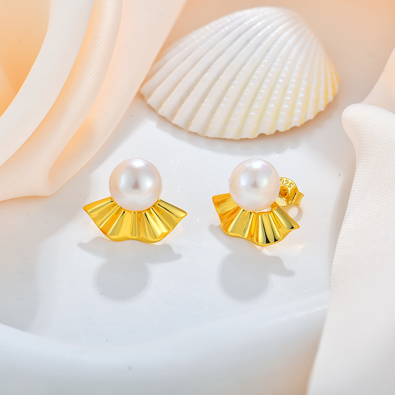 Exquisite Pearl Stud Earrings for Women - 14K Gold Plated Classic Elegant Jewelry - Perfect for Weddings, Parties & Daily Wear