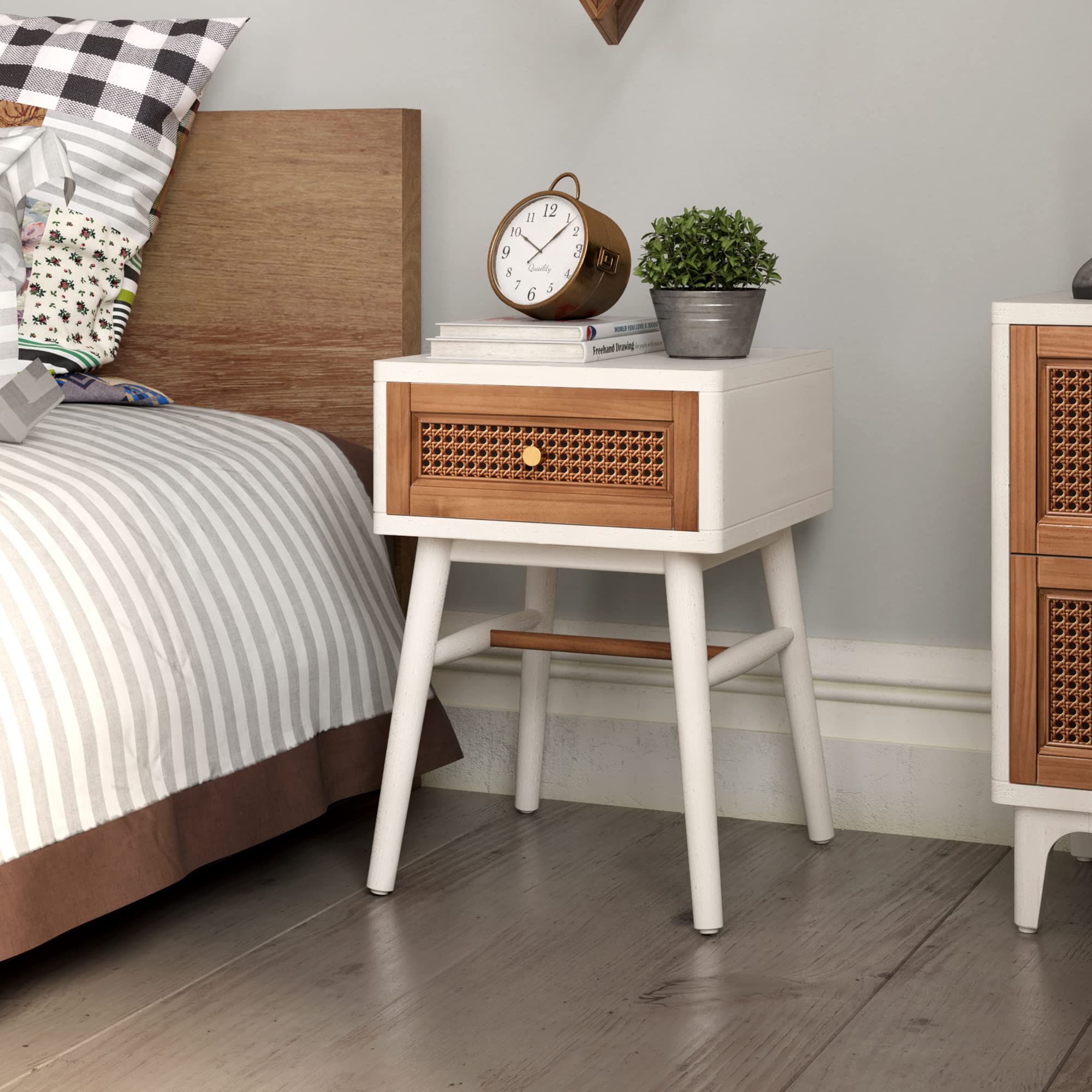 Fully-Assembled Modern Farmhouse Nightstand with Drawer - Distressed White End Table for Bedroom & Living Room | Rustic Home Decor Accent Furniture