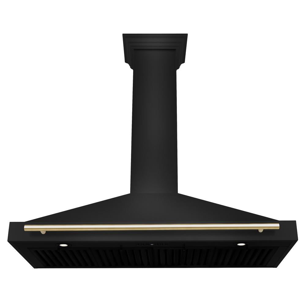ZLINE Autograph Edition 48 Inch Black Stainless Steel Wall Mount Range Hood with Polished Gold Handle - Professional Kitchen Ventilation for Modern Homes (BSKB4Z 48 G) | Perfect for Gourmet Cooking & Open Concept Kitchens