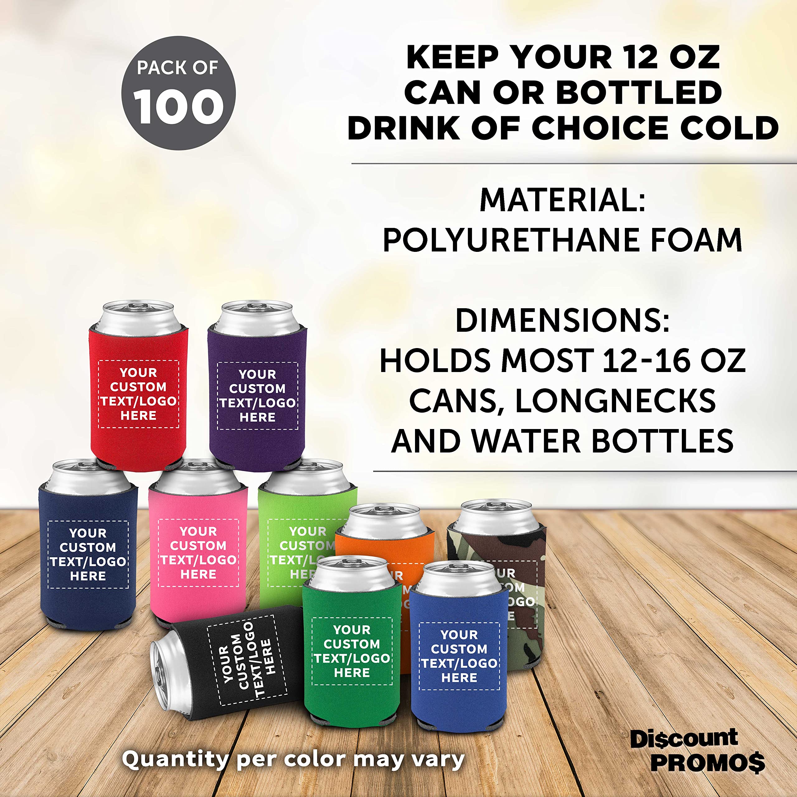 100-Pack Custom Assorted Collapsible Can Coolers - Bulk Personalized Beer & Soda Sleeves - Keep Drinks Cold for Hours - Perfect for Parties, BBQs, Tailgating & Outdoor Events