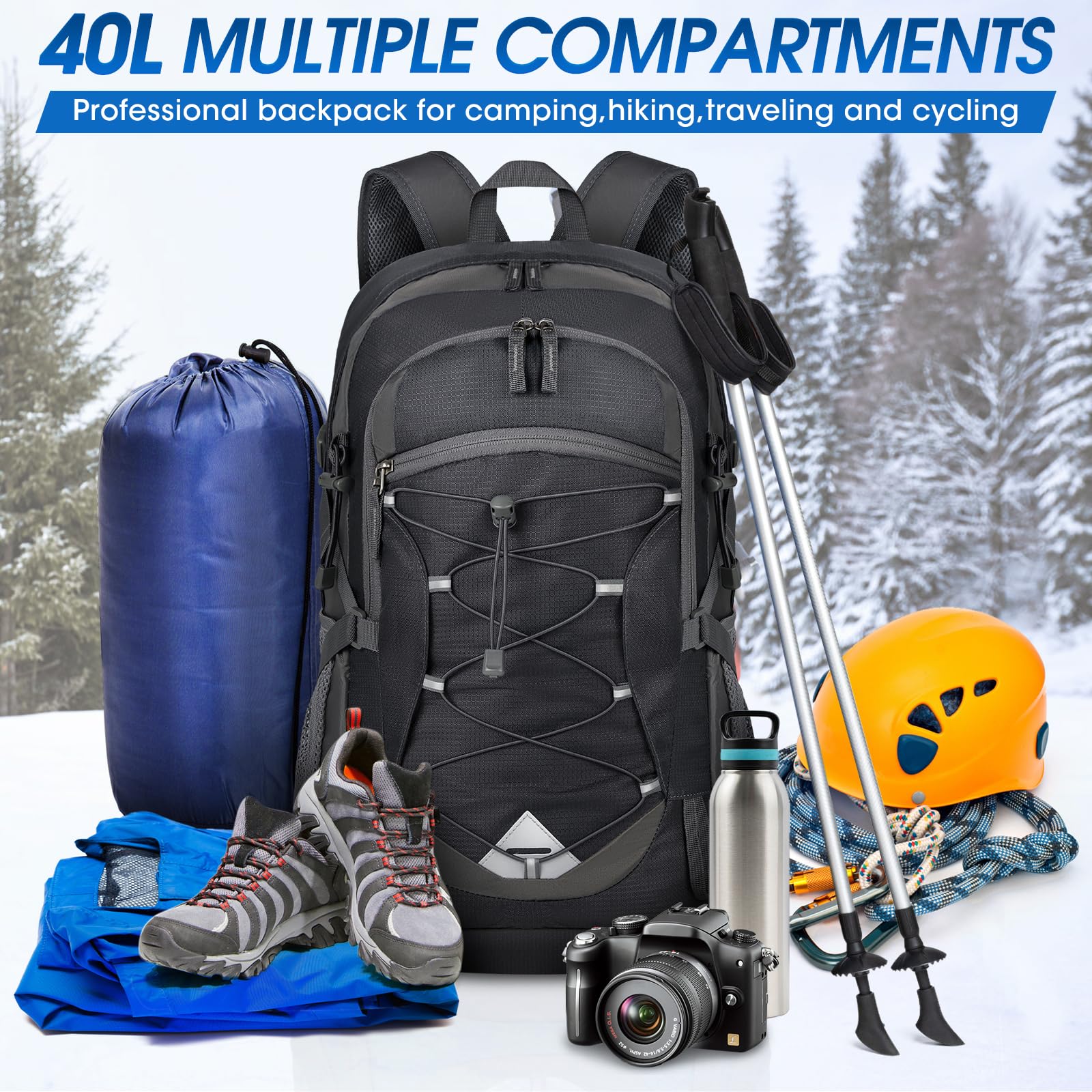 IGOLUMON 40L Lightweight Hiking Backpack - Waterproof Camping Backpack for Men & Women, Foldable Travel Daypack for Outdoor Adventures, Hiking, Camping & Travel