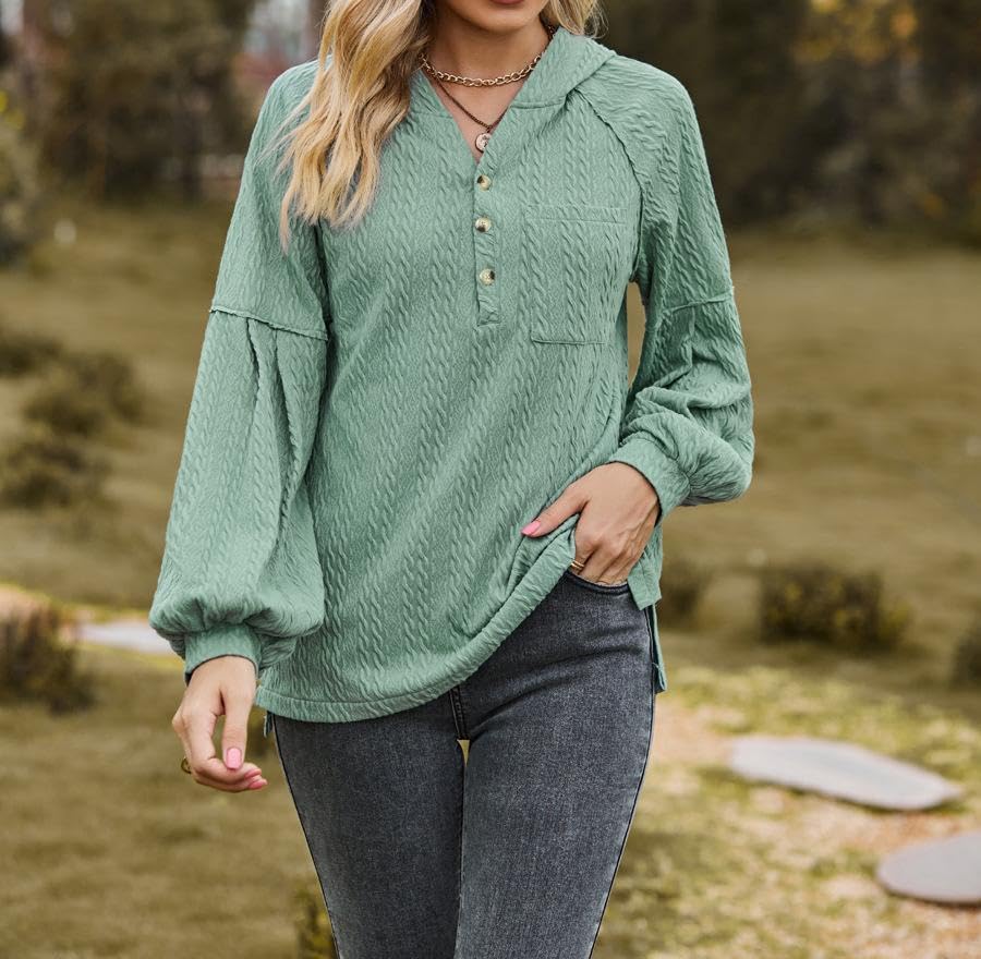 Women's Oversized Hooded Sweatshirt - Casual Long Sleeve Button Down Collar Pullover Top with Pockets | Cozy Knit Fashion for Lounge, Travel & Streetwear Outfits