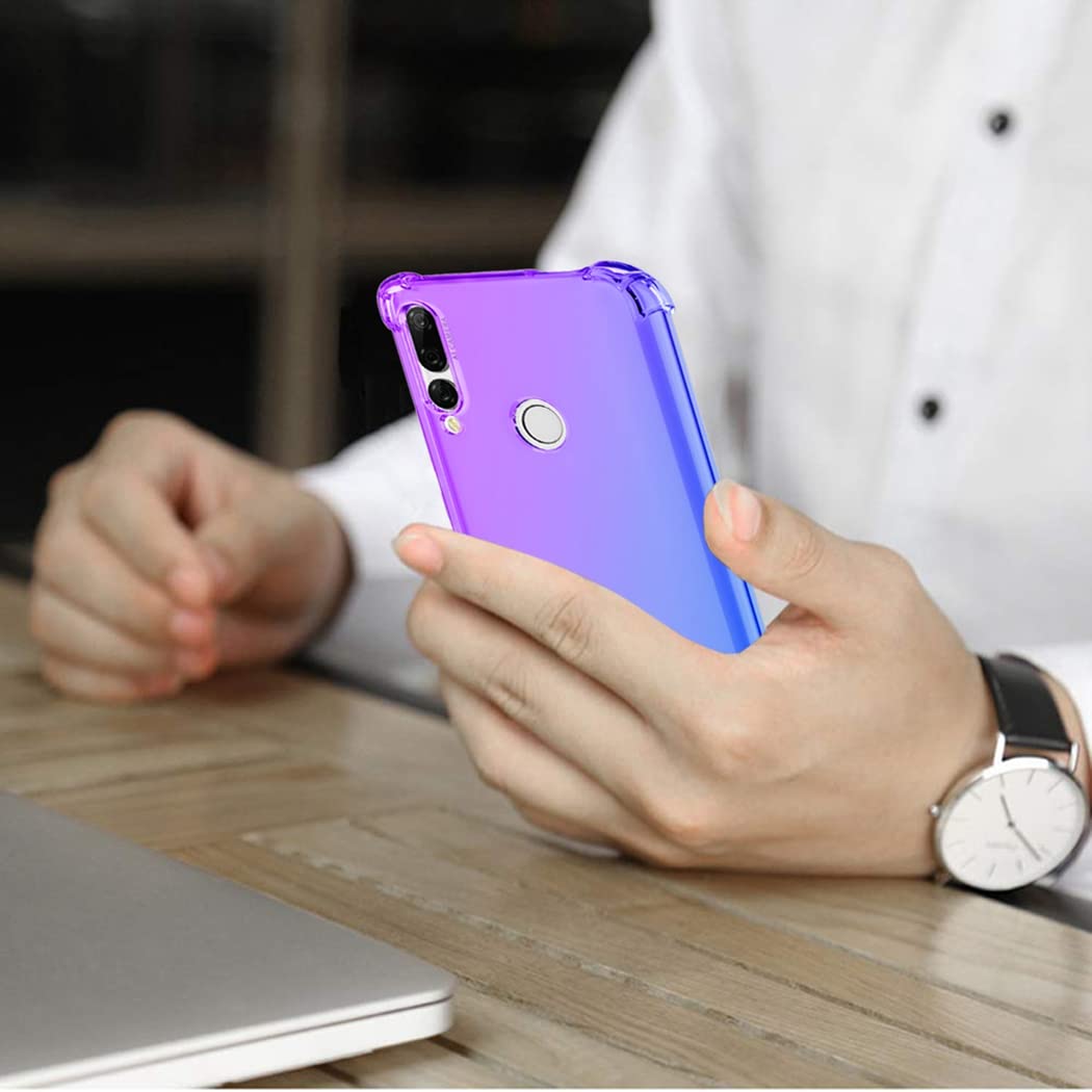 Huawei Y9 Prime 2019 Case with Tempered Glass Screen Protector | Shockproof TPU Clear Gradient Phone Cover for Honor 9X/P Smart Z STK-LX1 | Cute Purple/Blue Slim Protective Case | Perfect for Everyday Use, Travel & Outdoor Activities