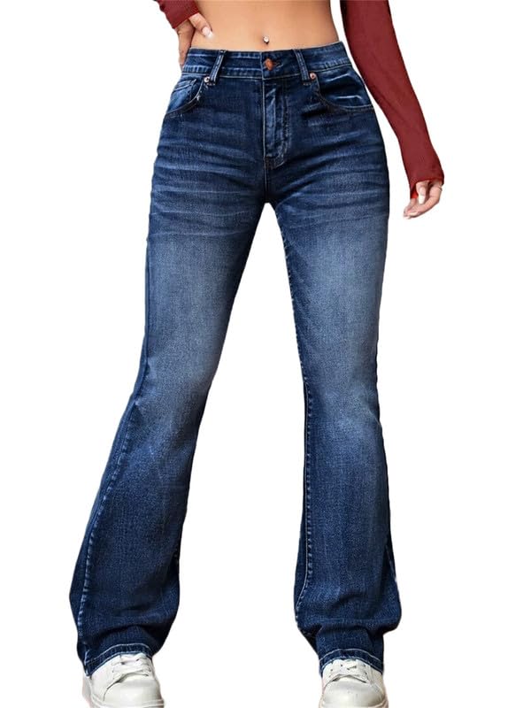 Andongnywell Women's High Rise Stretch Denim Jeans - Slimming Wide Leg Flare Bell Bottom Pants for Casual Outfits & Street Style