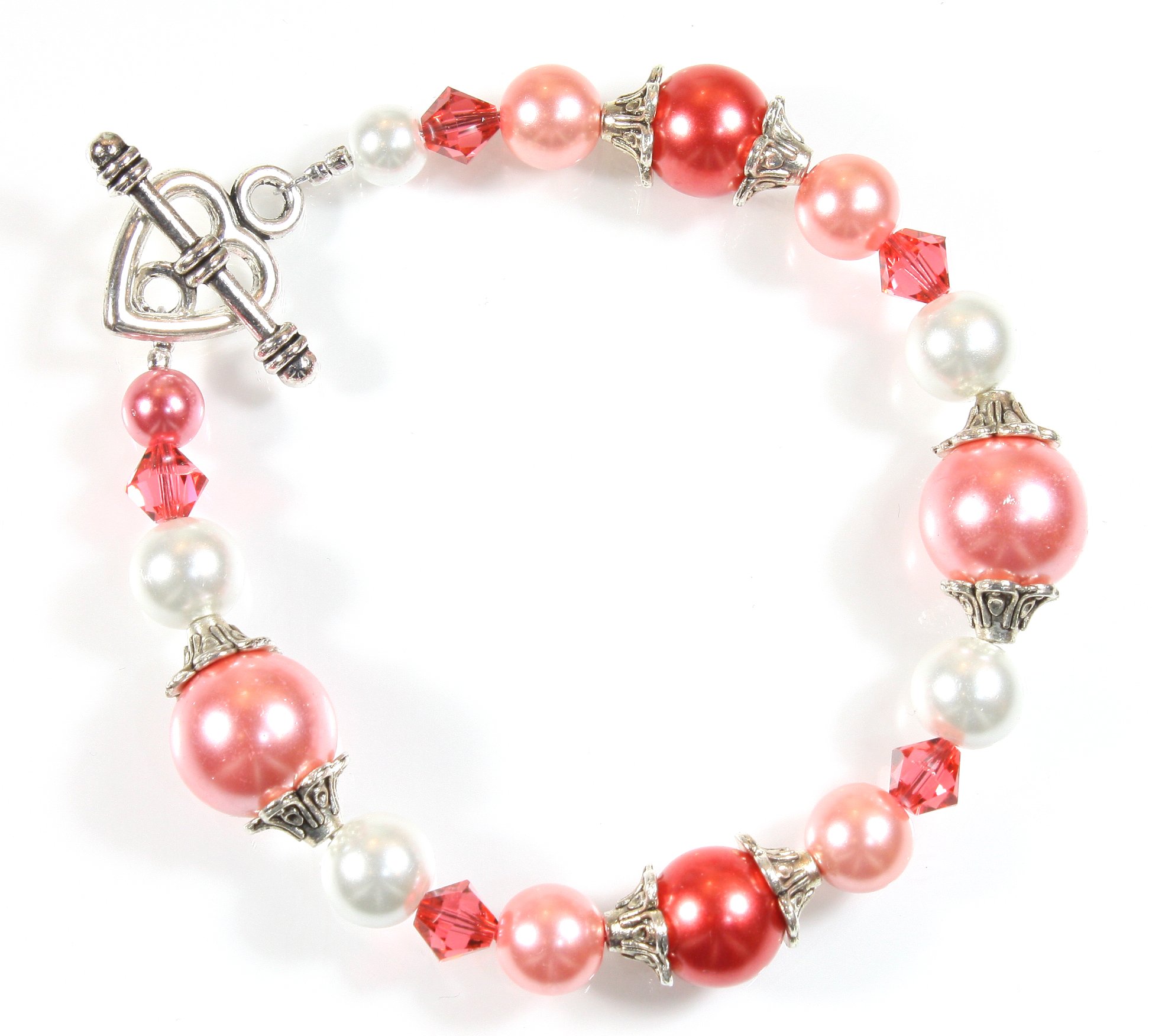 Elegant Pink Simulated Pearl Bracelet with Crystals for Parties