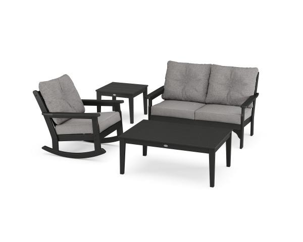 Polywood Black Vineyard 4-Piece Deep Seating Rocker Set - Outdoor Patio Furniture for Garden, Poolside & Backyard Relaxation