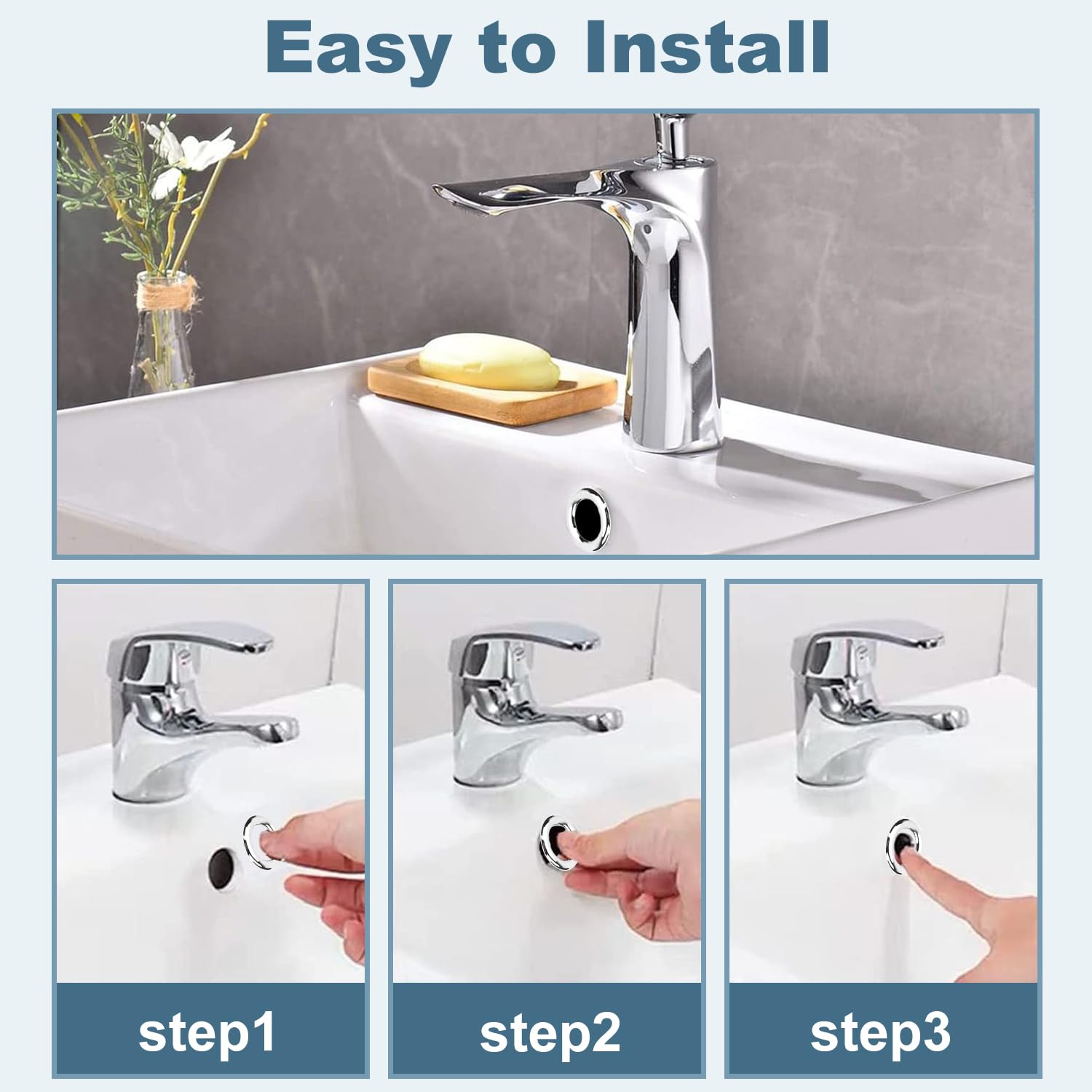 Yinpecly Plastic Sink Overflow Cover - Hollow Basin Trim, Round Hole Caps Insert (6pcs, Silver Tone) for Kitchen & Bathroom - Perfect for Home, Shopping Malls & Commercial Use