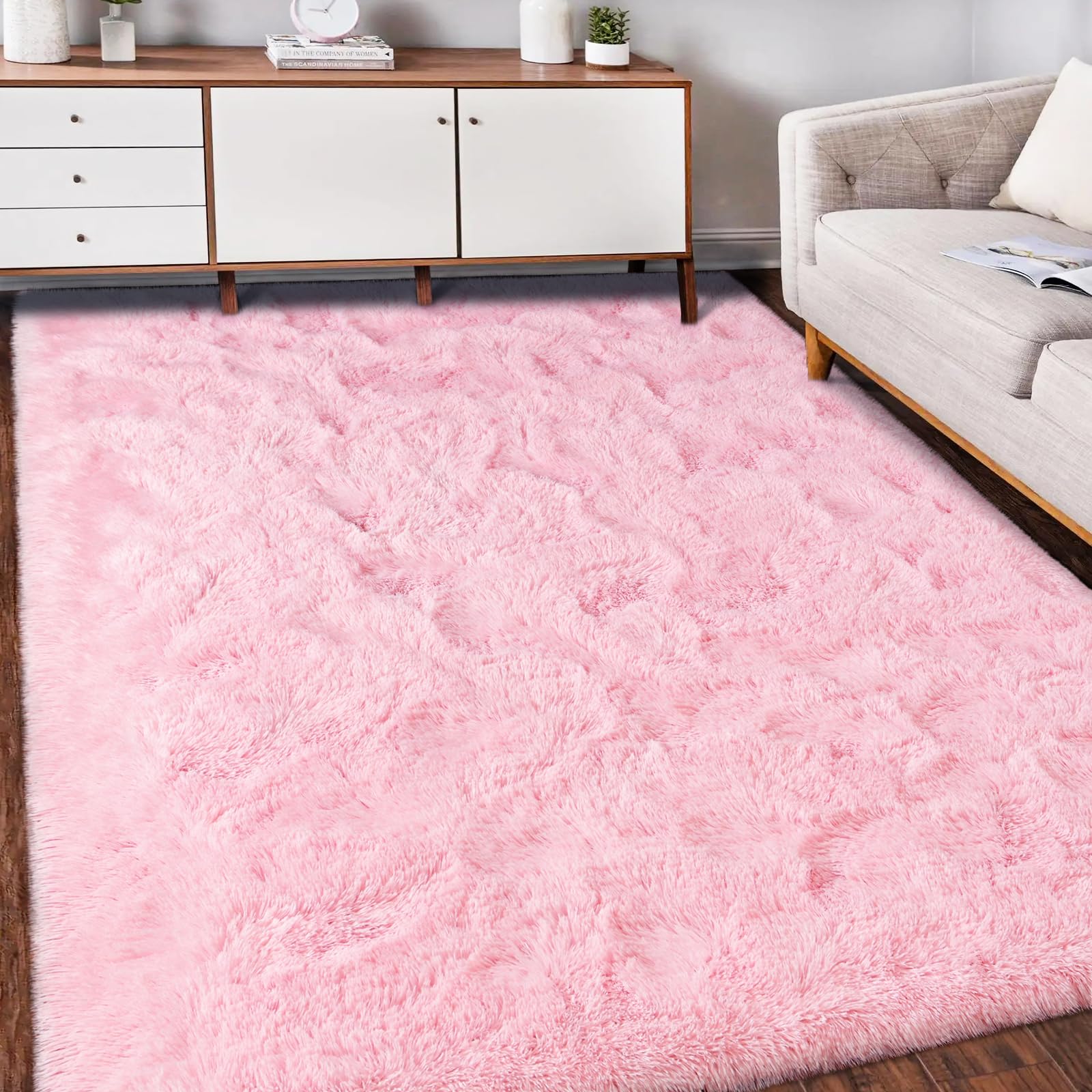 Lascpt Super Soft Shag Area Rug - 3x5 ft Plush Pink Carpet for Living Room, Girls Bedroom & Nursery | Modern Fuzzy Floor Mat for Kids Room, Dorms, Office Decor | Cozy Home Accent for Women & Boys