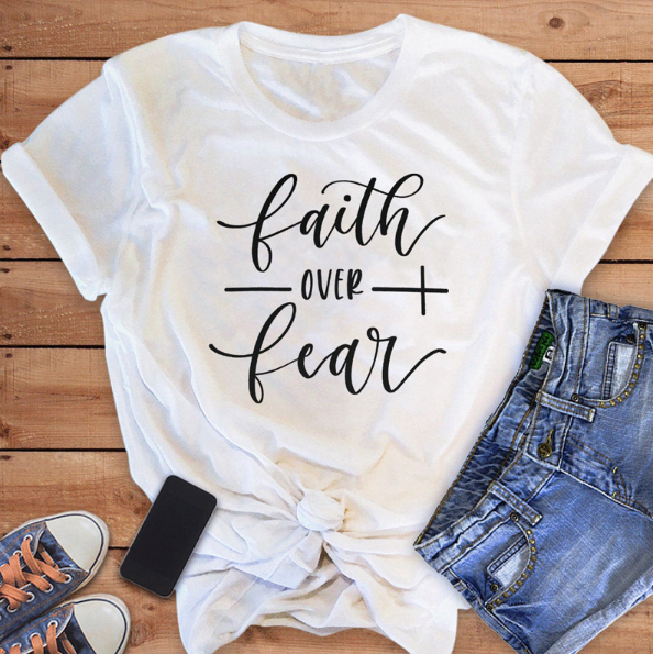 Faith Over Fear Christian T-Shirt for Women - Religious Inspirational Tee - Perfect for Church, Bible Study & Everyday Wear