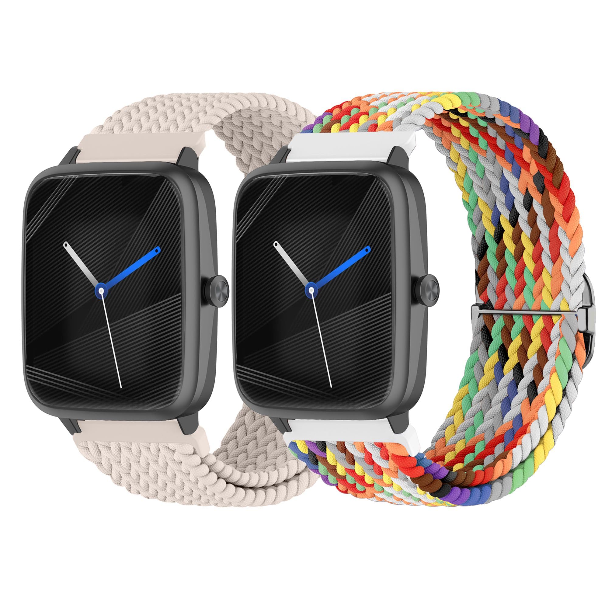 20mm Braided Stretchy Nylon Watch Bands - Compatible with Donerton P22/P32/P36 & Kalinco P22 Smartwatches - Quick Release Solo Loop Elastic Fabric Strap for Women & Men (2 Pack) - Perfect for Workouts, Daily Wear & Fashion Accessories