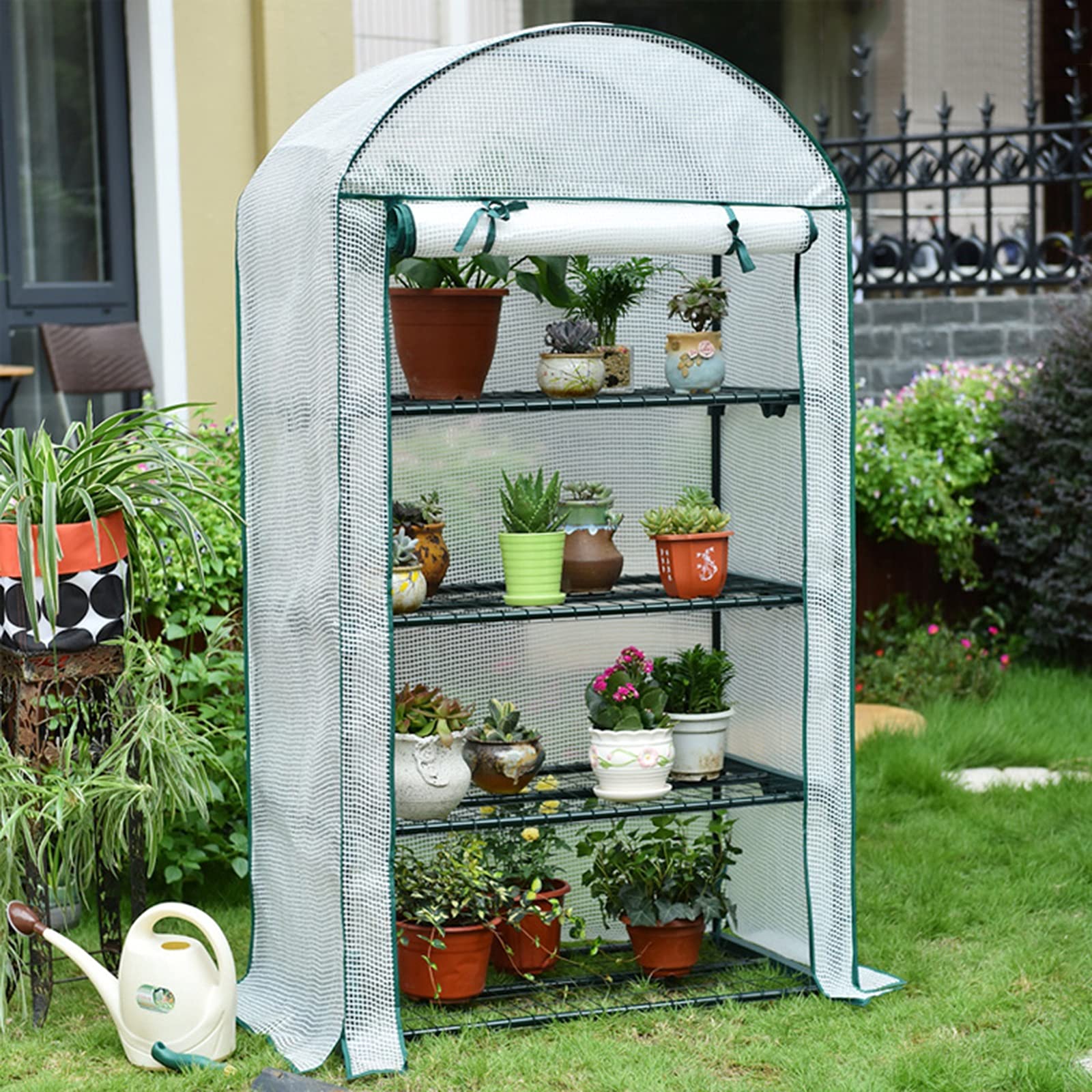 3-Tier Mini Plant Greenhouse with PE Cover & Roll-up Door - Sturdy Portable Garden Greenhouse for Indoor & Outdoor Use - Perfect for Seedlings, Herbs, and Small Plants