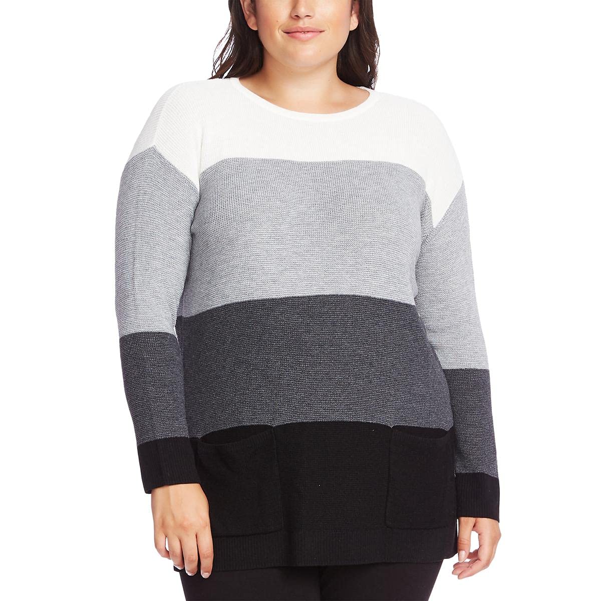 Vince Camuto Women's Plus Size Colorblock Waffle Knit Tunic Sweater - Cozy Casual Wear for Fall & Winter, Perfect for Office, Dates and Weekend Outings
