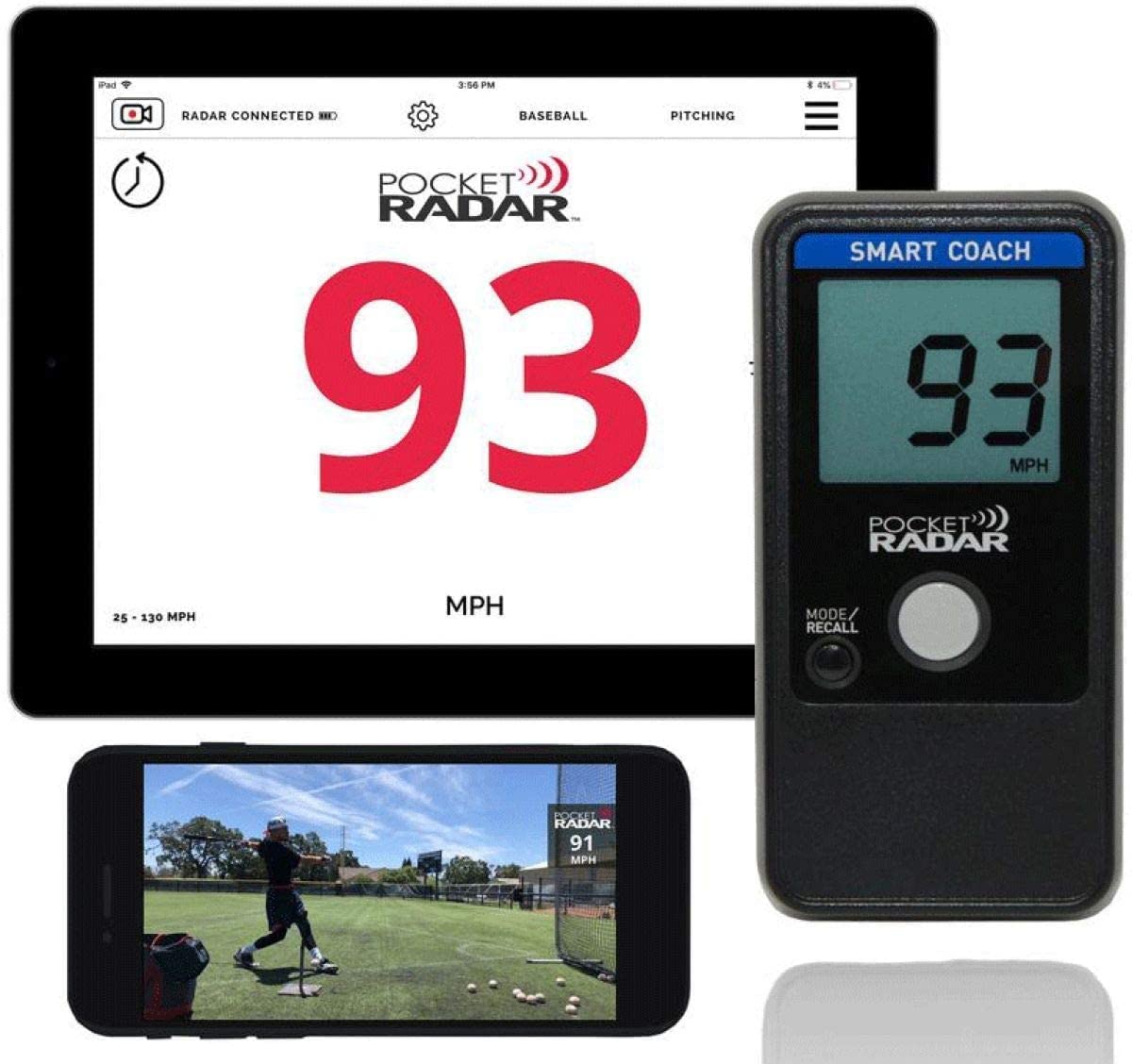 Pocket Radar - Smart Coach Radar Gun with Universal Tripod Mount for Baseball, Softball & Tennis Training | Speed Measurement Device for Coaches & Athletes