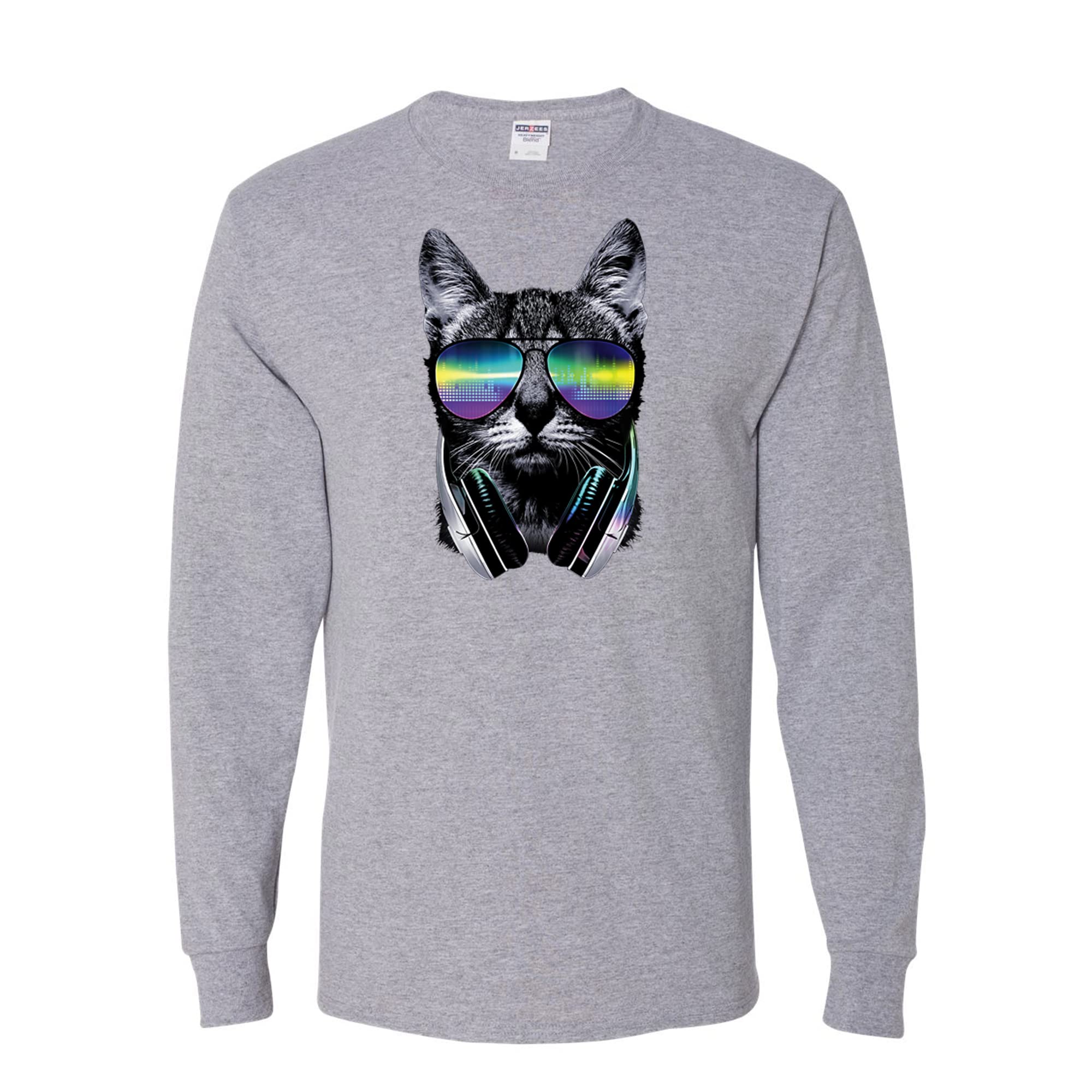 DJ Cat Kitty with Headphones Graphic Print Men's Long Sleeve T-Shirt - Perfect Gift for Cat Lovers, Music Fans & Casual Wear