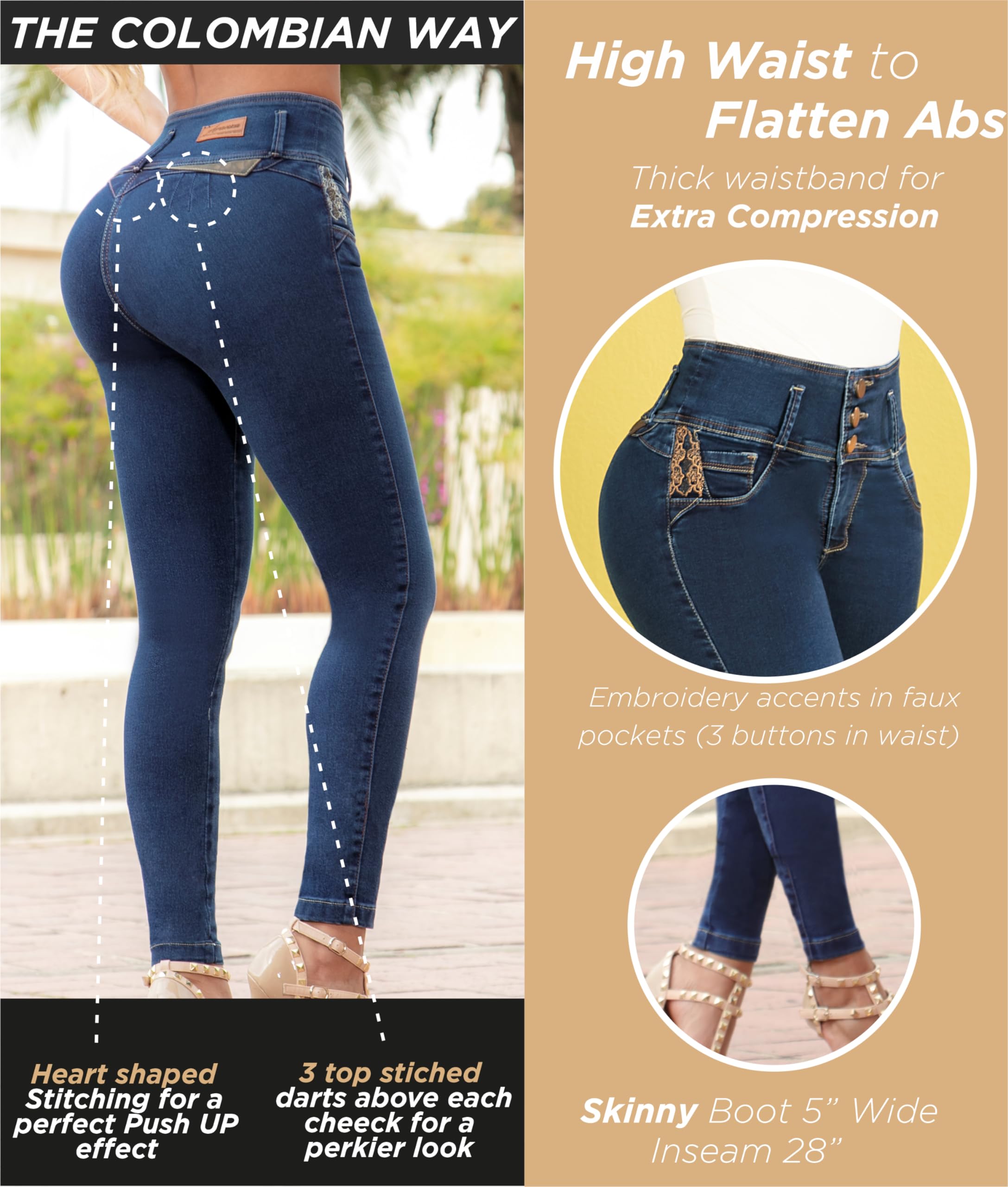 ARANZA High Waist Skinny Jeans for Women - Butt Lifting Stretch Denim Pants | Slimming & Comfortable Colombian Fit | Perfect for Casual Wear, Night Out & Date Night