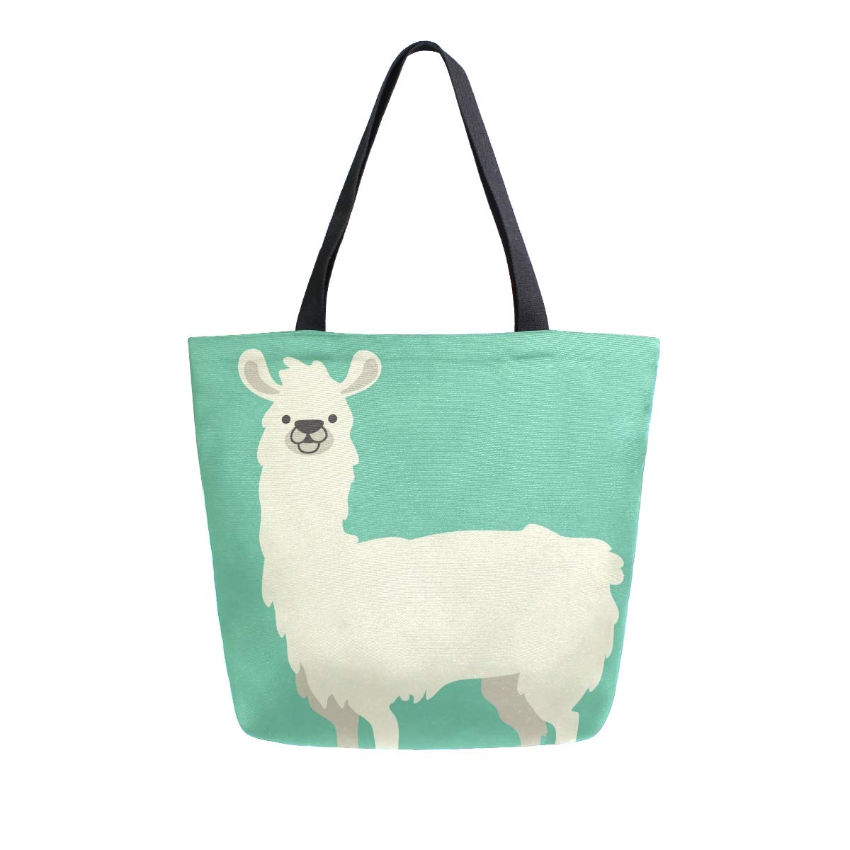 Women's White Llama Canvas Tote Bag - Stylish Shoulder Purse for Work & Travel