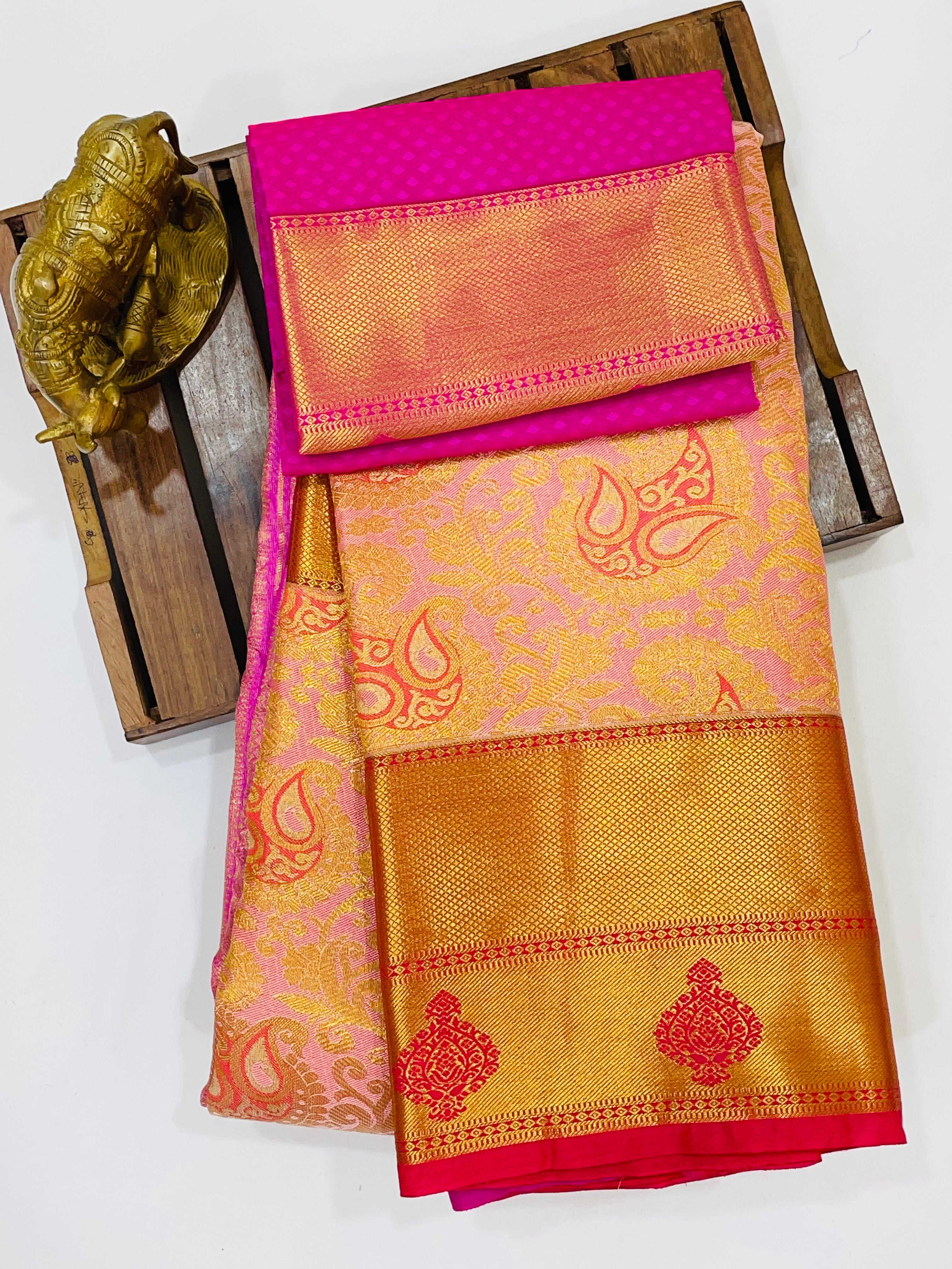 Elegant Light Pink Pure Kanchi Silk Saree for Women - Perfect for Weddings, Parties & Festive Occasions