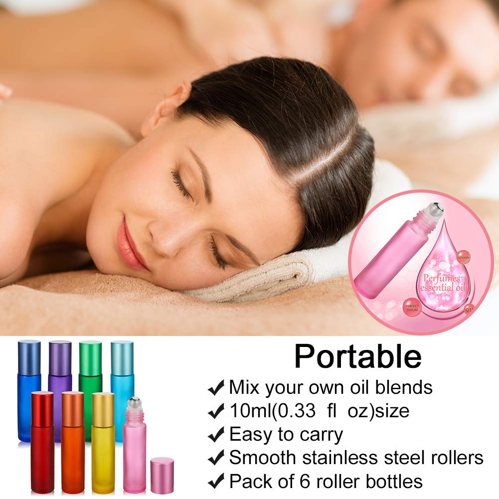 Tiopeia 8-Pack 10ml Essential Oil Roller Bottles - Frosted Glass Roll-On Bottles with Stainless Steel Balls for Aromatherapy, DIY Blends & Fragrance Oils | Perfect for Travel, Yoga, Massage & Stress Relief