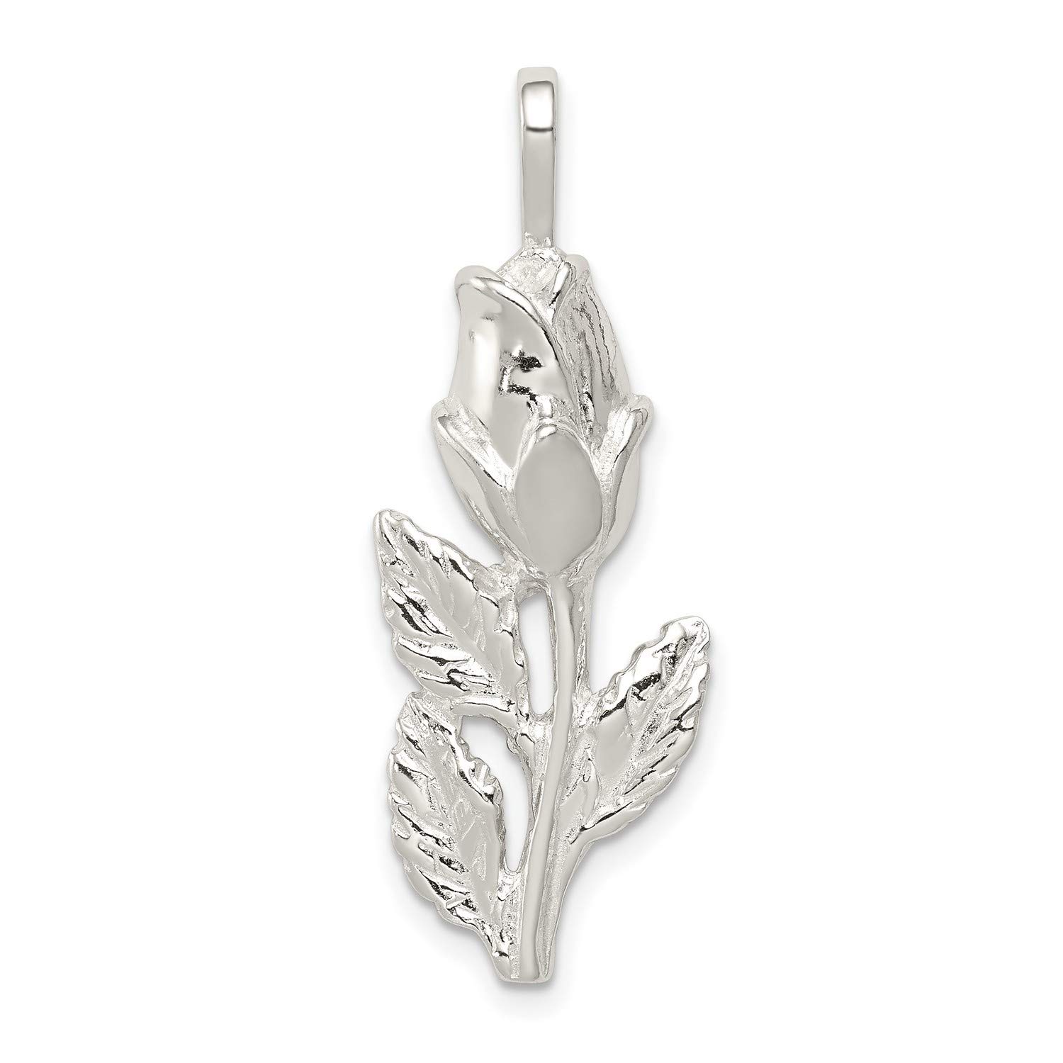 28mm x 8mm Sterling Silver Rose Bud Pendant Necklace - Elegant Jewelry Gift for Women, Perfect for Valentine's Day, Anniversary & Special Occasions