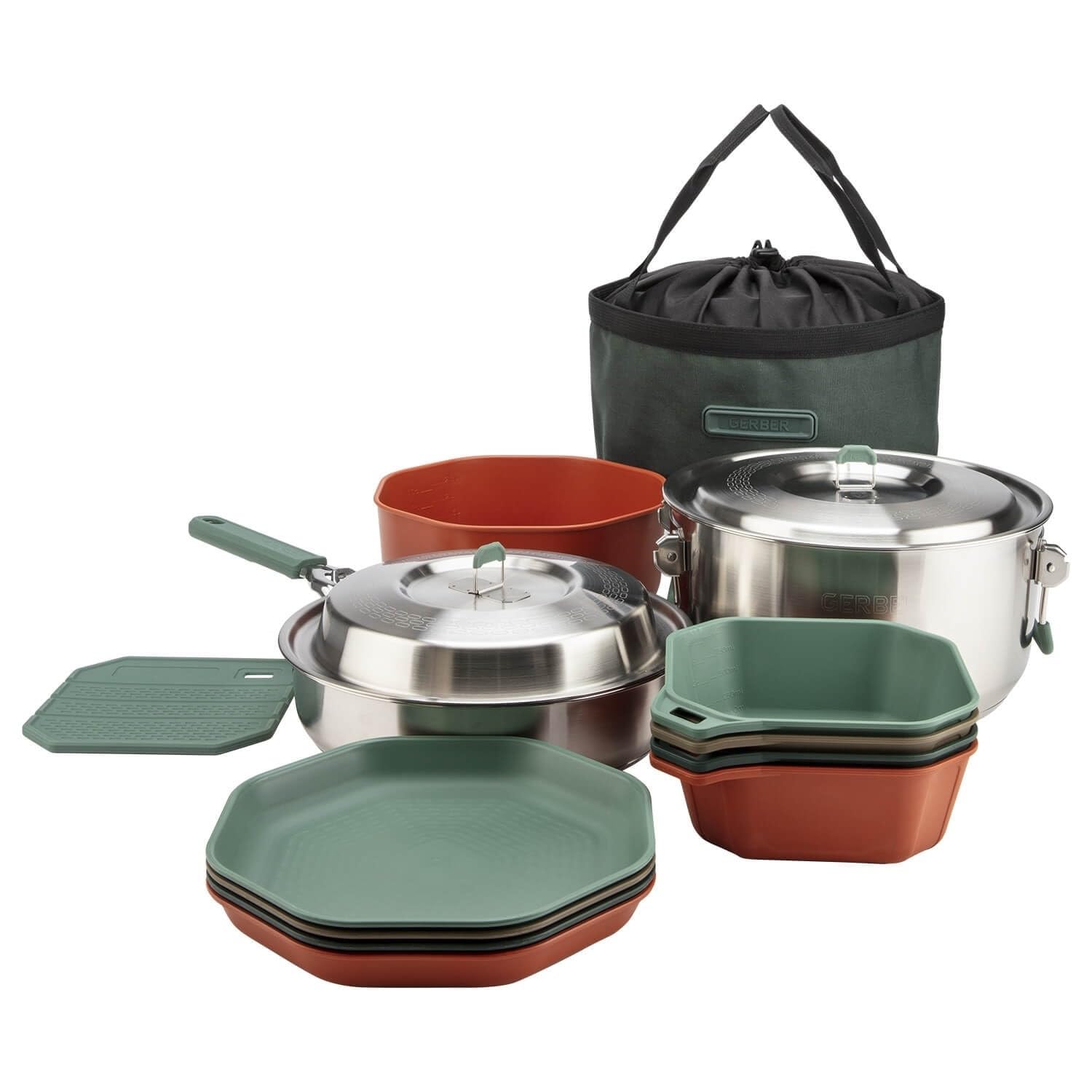 Gerber Gear ComplEAT Cook Set - Dishwasher Safe Camping Cookware for Outdoor Cooking - Includes Saute Pan, Stock Pot, 4 Plates, 4 Bowls & Mixing Bowl - Perfect for Camping, Hiking & Backpacking Trips