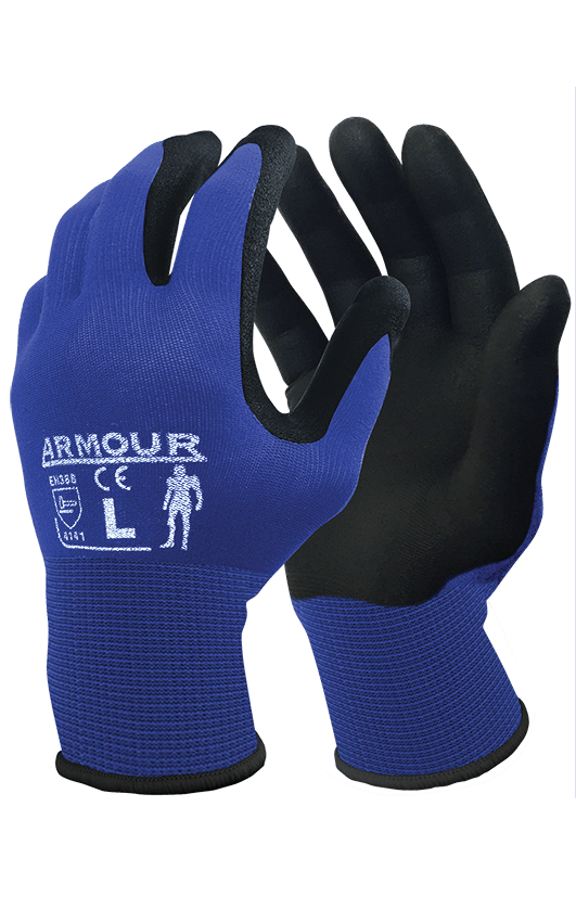 Armour Blue Foam Nitrile Open Back Gloves - 8 Pairs, General Purpose Work Gloves for Cleaning, Gardening & Food Handling | Durable & Comfortable Safety Gloves