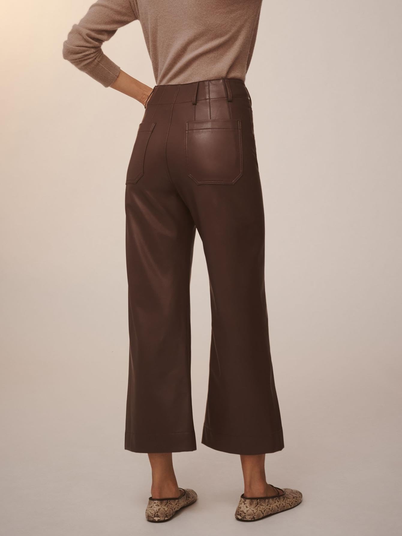 Women's High Waisted Faux Leather Pants - PU Wide Leg Trousers with Pockets | Straight Leg Stretch Pants for Work, Night Out & Casual Wear