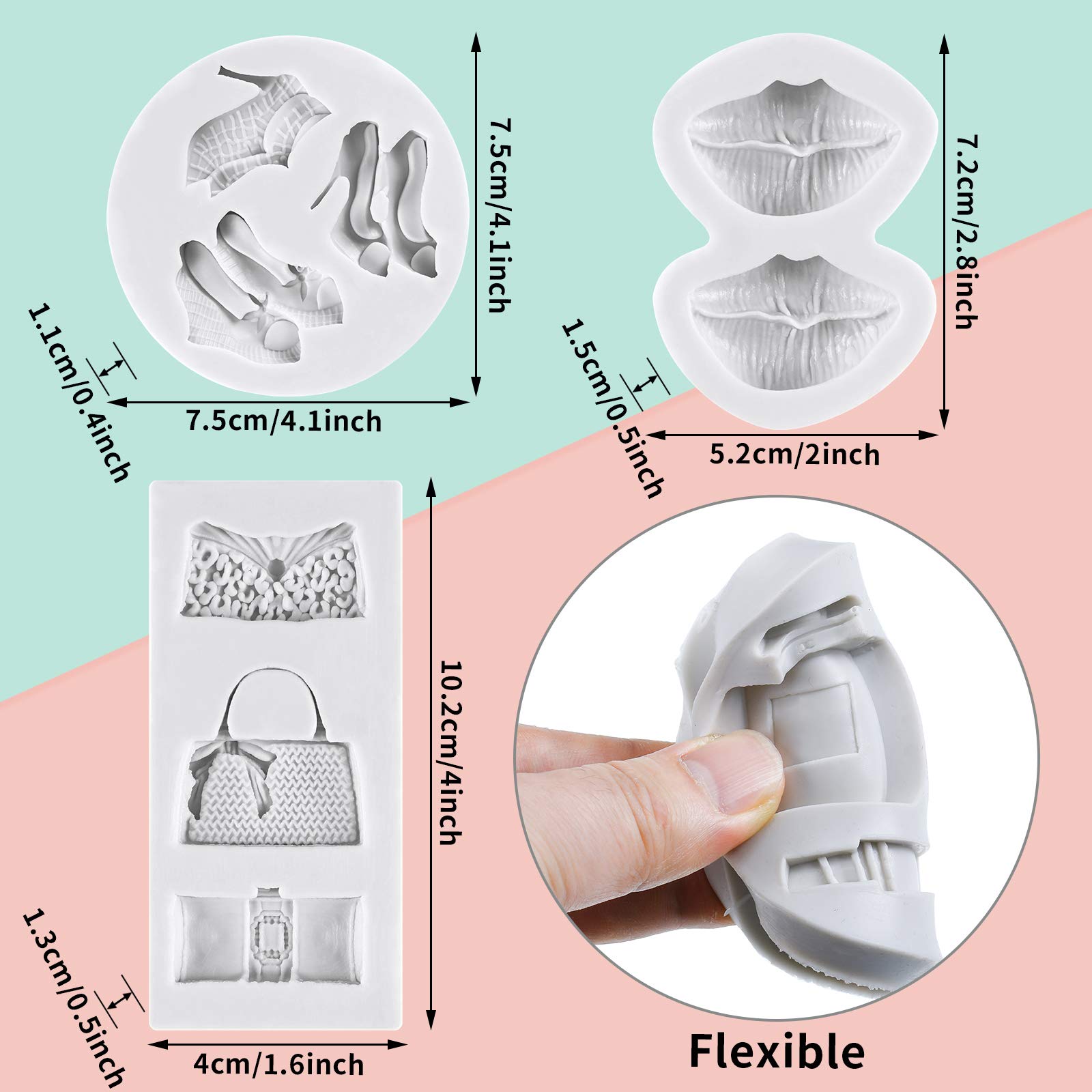 7-Piece Makeup Theme Silicone Molds Set for Cake, Chocolate, Lipstick, Perfume & High Heels - 3D Fondant Molds for Resin Crafts, DIY Decorating & Handmade Soap Making - Perfect for Birthday Parties, Wedding Favors & Baking Supplies