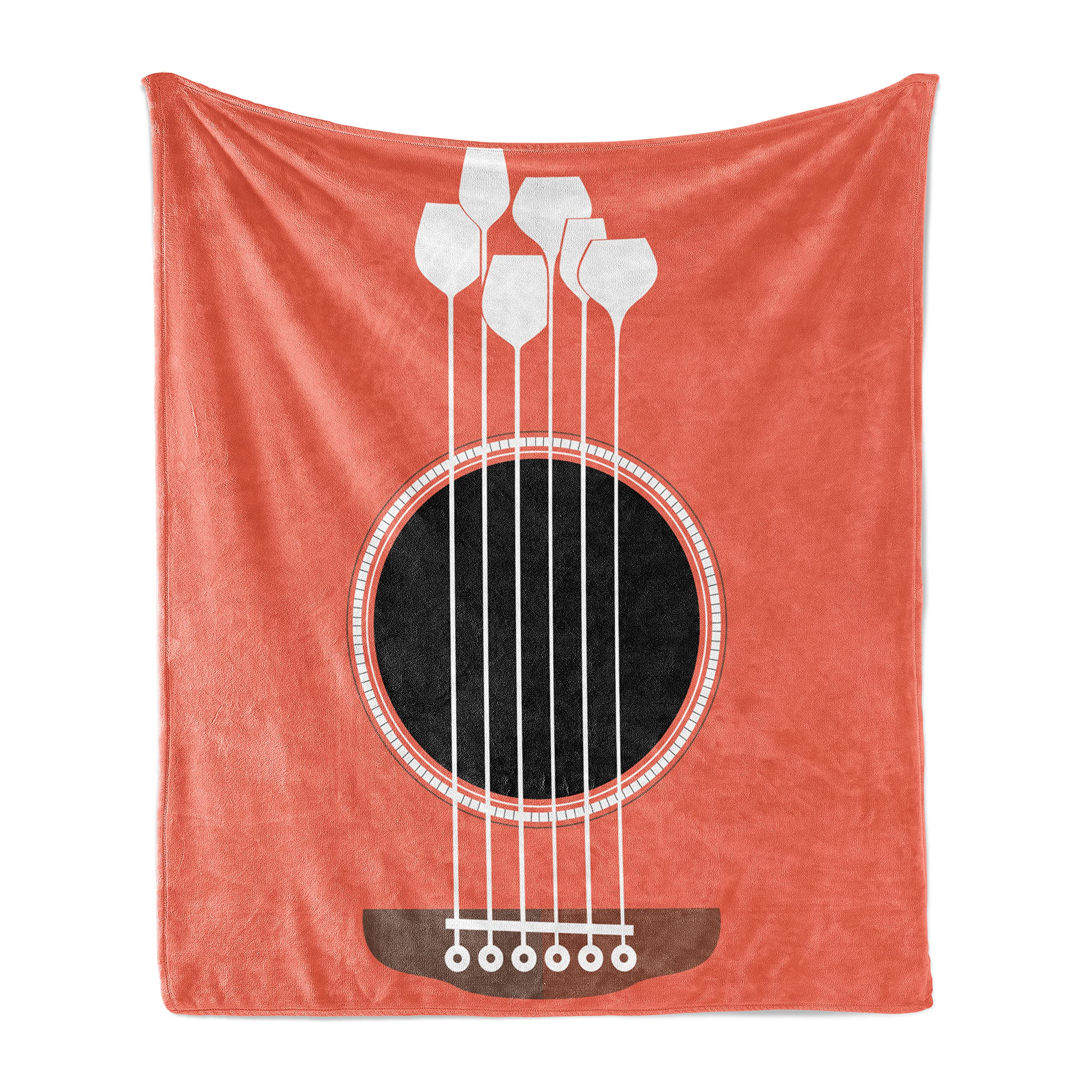Ambesonne Musical Bar Throw Blanket - Acoustic Guitar & Wine Glass Design, Soft Flannel Fleece Couch Cover for Adults, 50