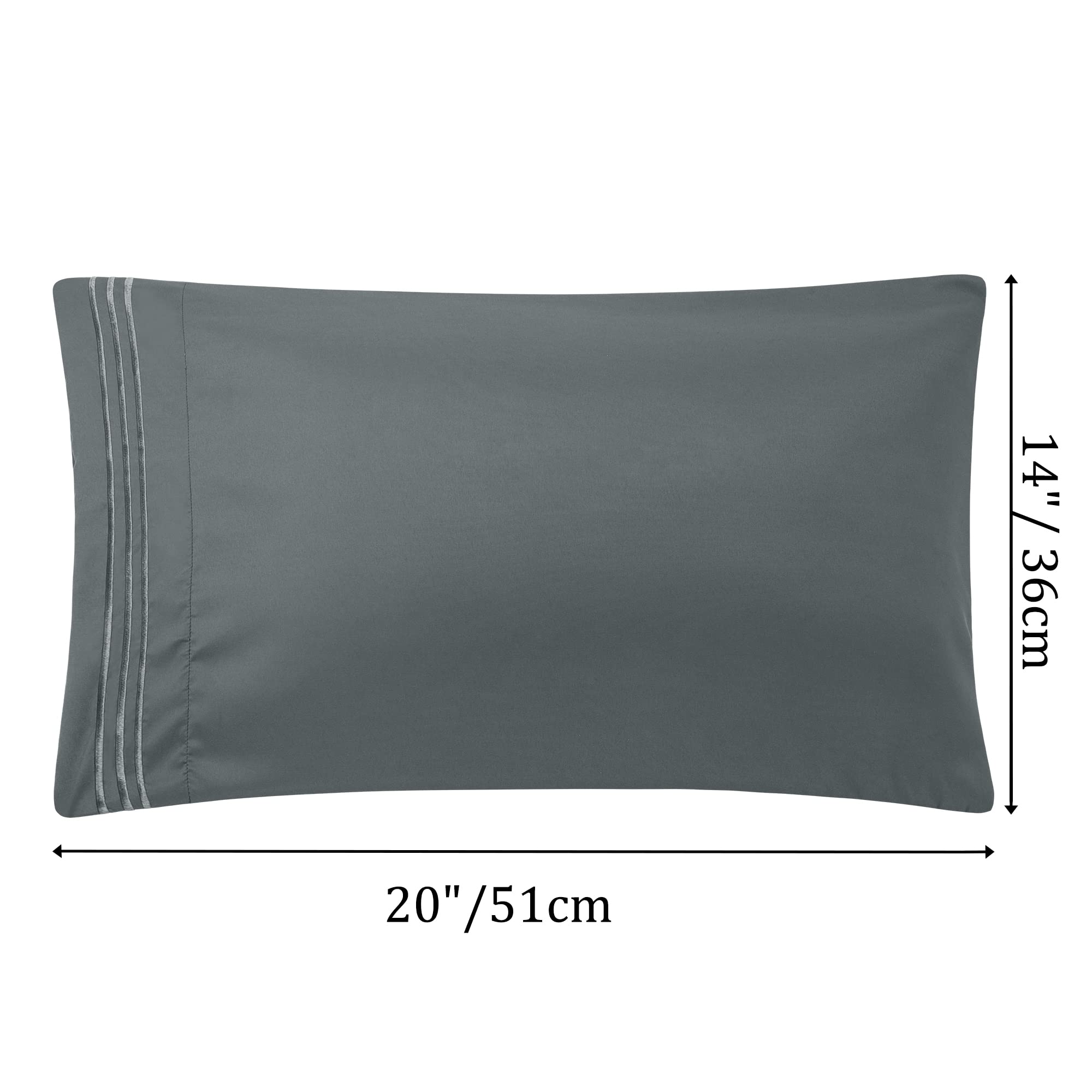 PiccoCasa Dark Gray Pillow Cases Set of 2 - Soft Breathable Travel Size Pillow Covers with Embroidery & Zipper Closure - Brushed Microfiber Pillowcases for Home, Hotel & Airplane Travel Accessories