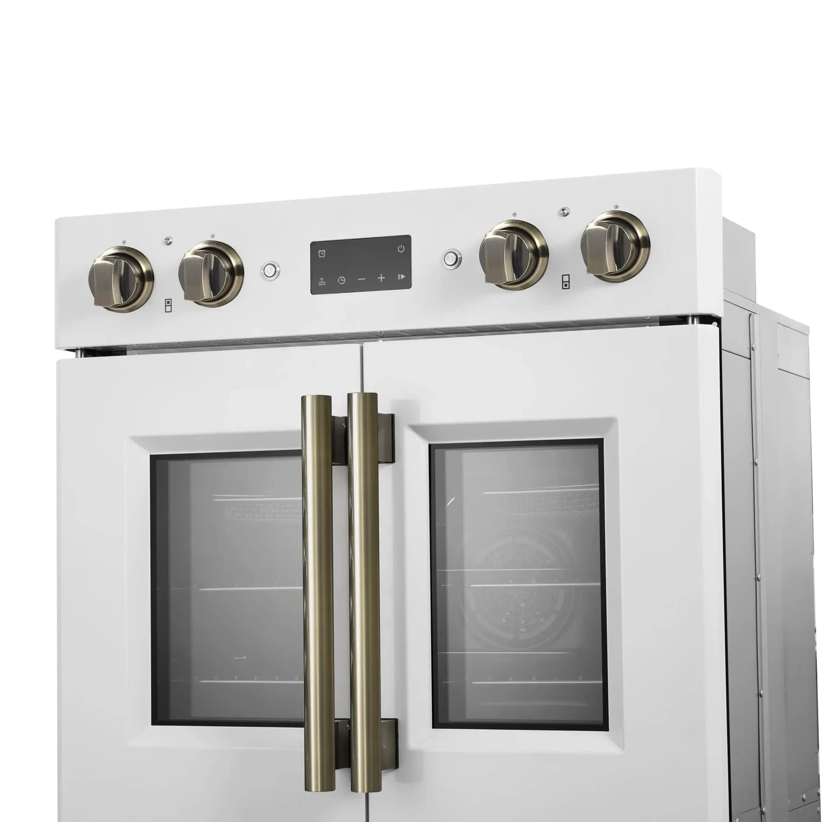 Forno Asti 30 Inch Double Electric Wall Oven with French Doors - White & Antique Brass Trim (Model FBOEL1340 30WHT) | Perfect for Modern Kitchens, Baking, and Entertaining