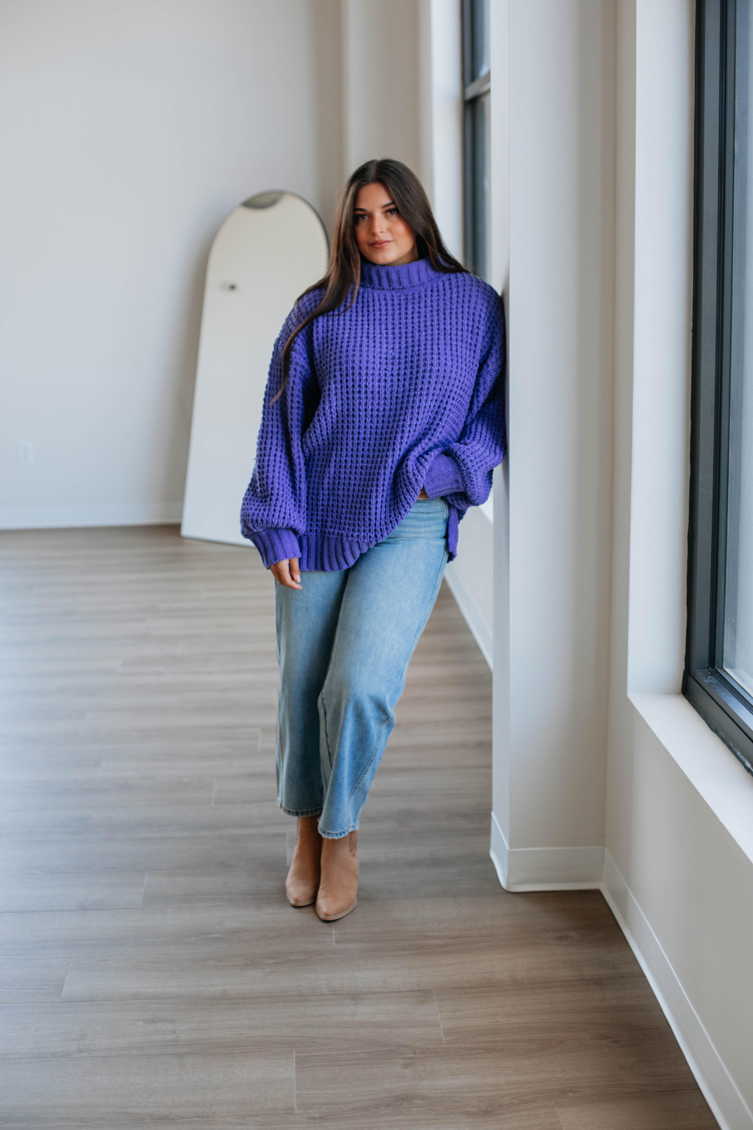 Jadea Oversized Sweater Women's Soft Knit Pullover Periwinkle Blue | Cozy Winter Fashion for Casual Outings & Lounge Wear