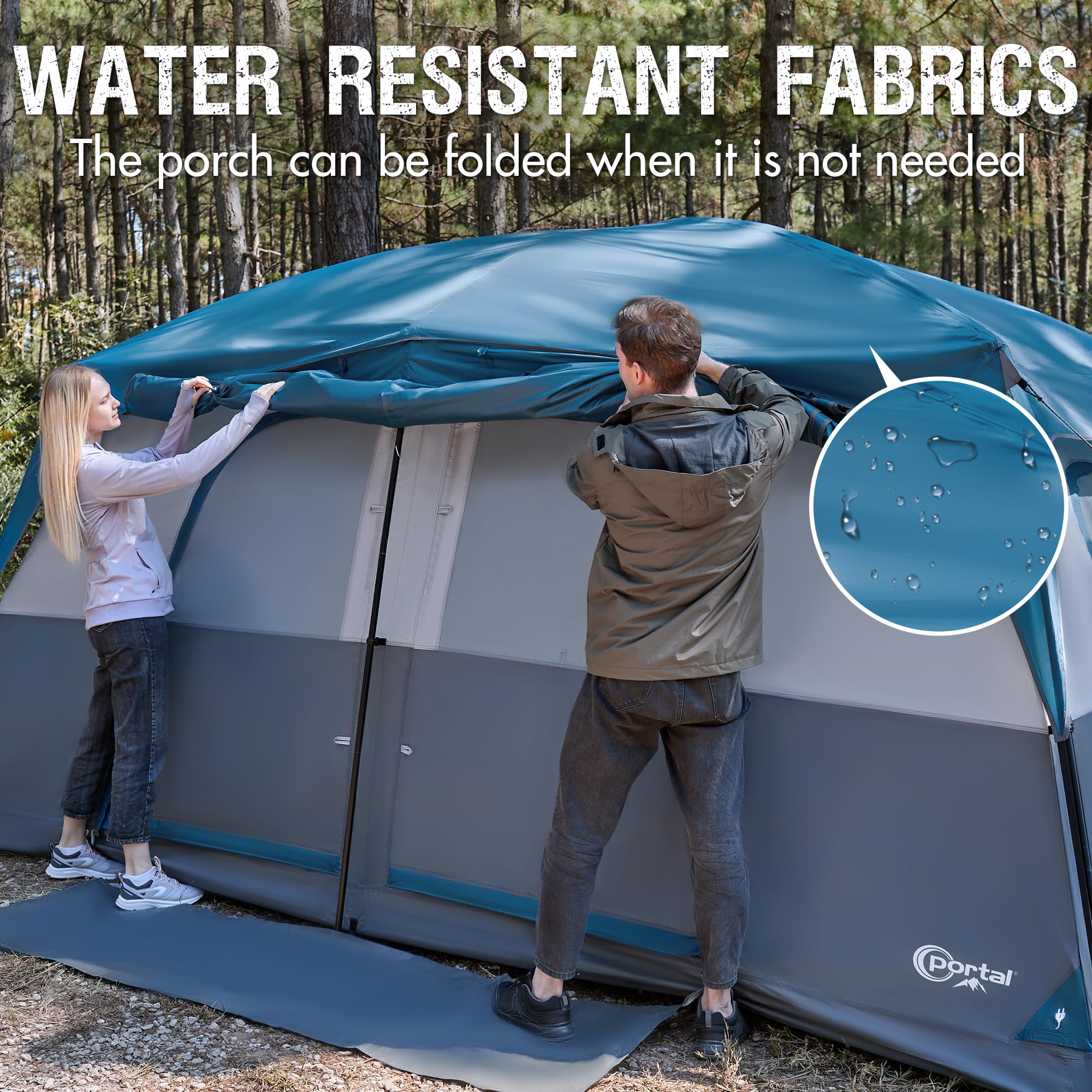 PORTAL 6 | 8 | 10 Person Family Camping Tent with Porch - Spacious Waterproof Large Tent with High Ceiling & Ventilation for Outdoor Adventures, Backyard Camping, and Family Gatherings