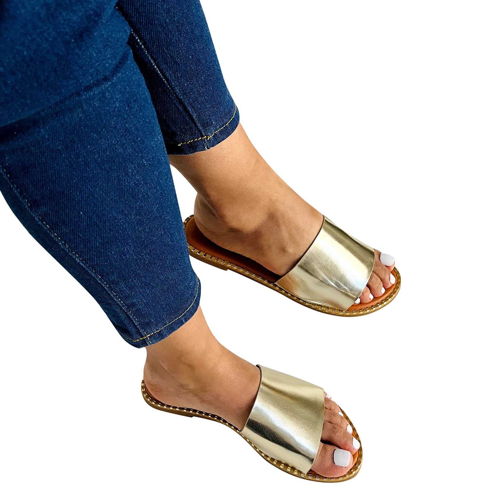 Women's Casual One Strap Slide Sandals - Comfortable Flat Slip-On Dressy Sandals for Women | Perfect for Beach, Vacation, and Everyday Wear