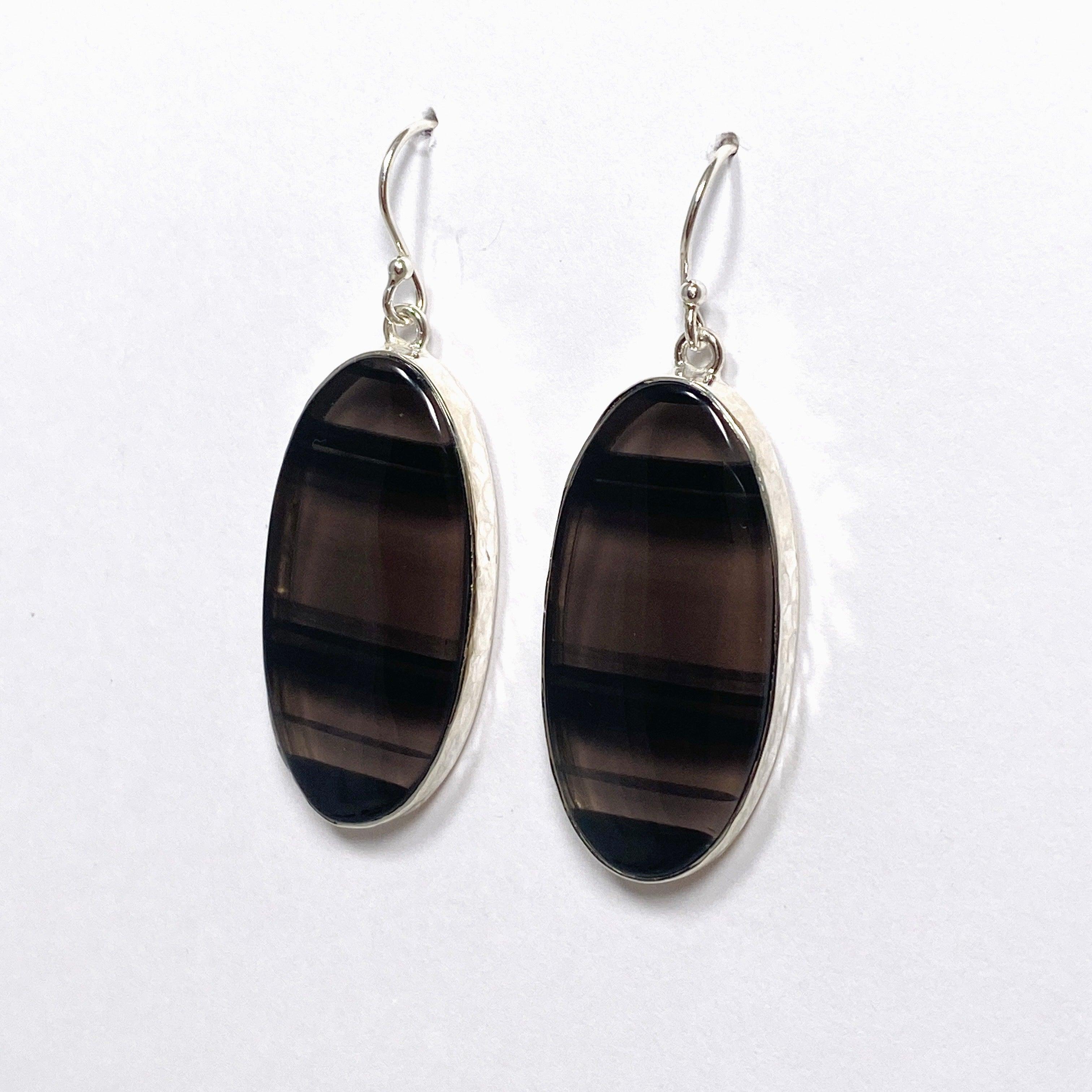 Midnight Obsidian Oval Earrings for Women - Elegant Black Gemstone Jewelry for Party, Wedding & Evening Wear - KEGJ1495