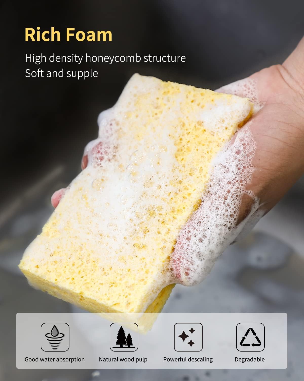 Eco-Friendly Heavy Duty Kitchen Sponges for Tough Messes, Non-Scratch Cleaning Sponges, Pop-Up Design, DIY White Sponges (6 Pack) - Perfect for Dishes, Countertops, and Appliances