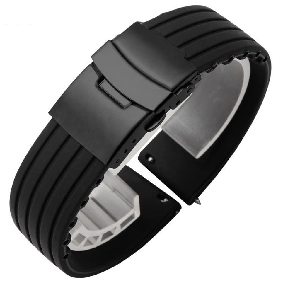 LOUYK Quick Release Silicone Watch Bands 18mm 24mm - Durable Rubber Sport Strap for Apple Watch, Samsung, Fitbit - Comfortable & Sweatproof for Running, Swimming, Gym Workouts (Color: Black)