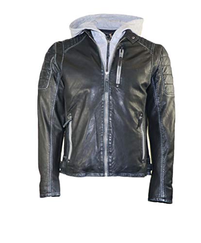 Men's Hooded Leather Jacket - Premium Genuine Leather Biker Jacket for Men | Winter Fashion Outerwear | Perfect for Motorcycle Riding, Casual Wear & Outdoor Activities