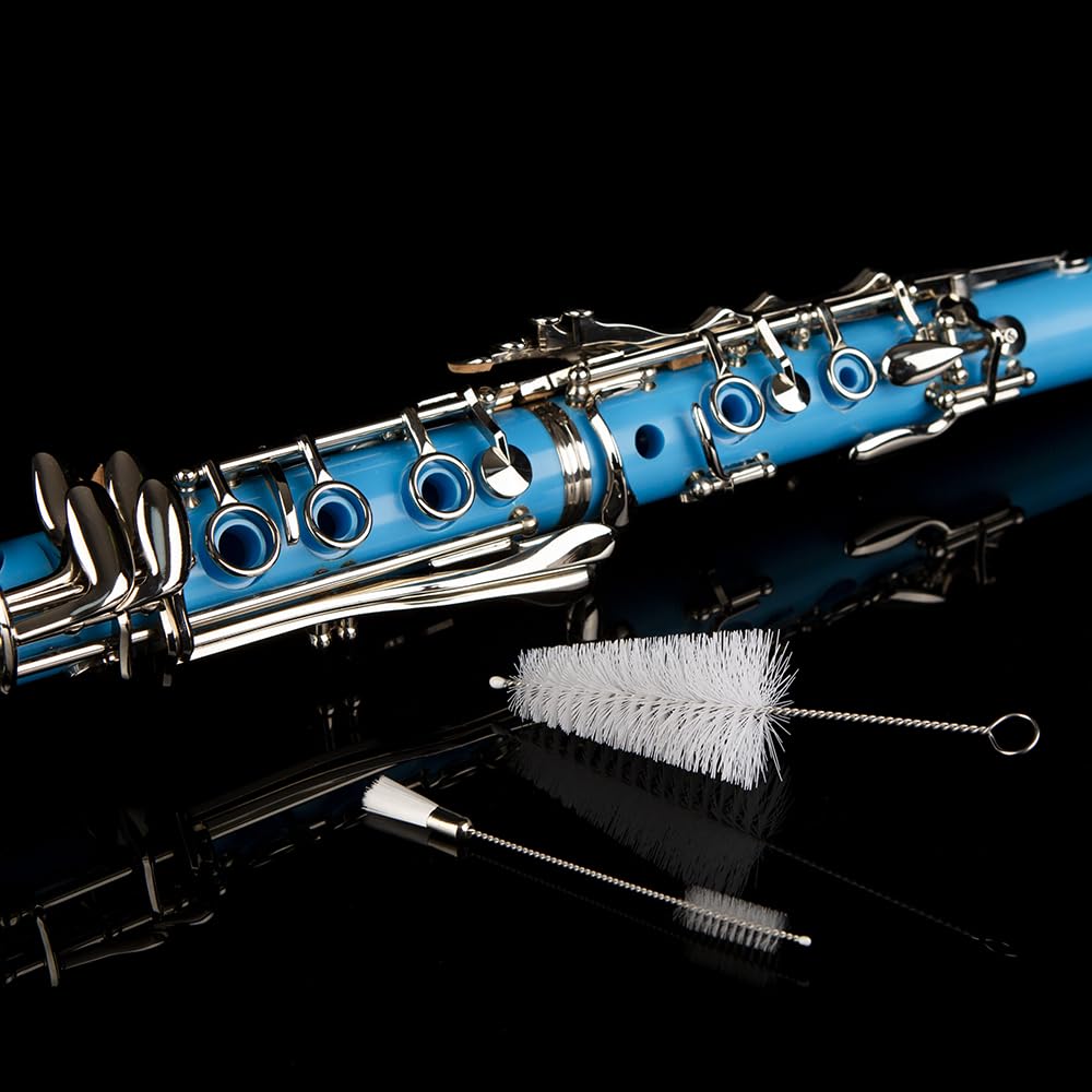 Professional Ebonite Bb Clarinet with 10 Reeds, Stand, Hard Case & Accessories - Light Blue/Silver | Ideal for Students, Beginners & Professional Musicians | Band, Orchestra & Solo Performances