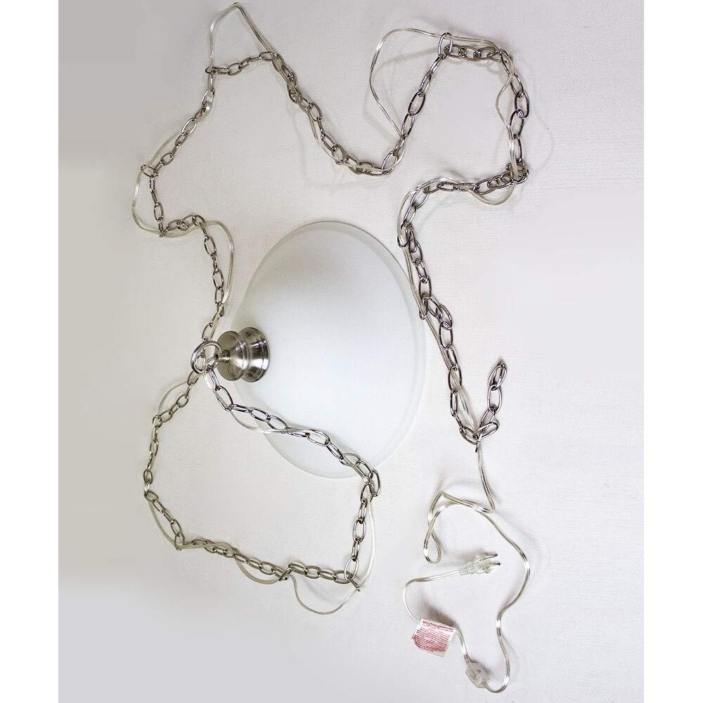 Modern Brushed Nickel Glass Shade Swag Lamp - White Contemporary Ceiling Light for Living Room, Bedroom, or Dining Area
