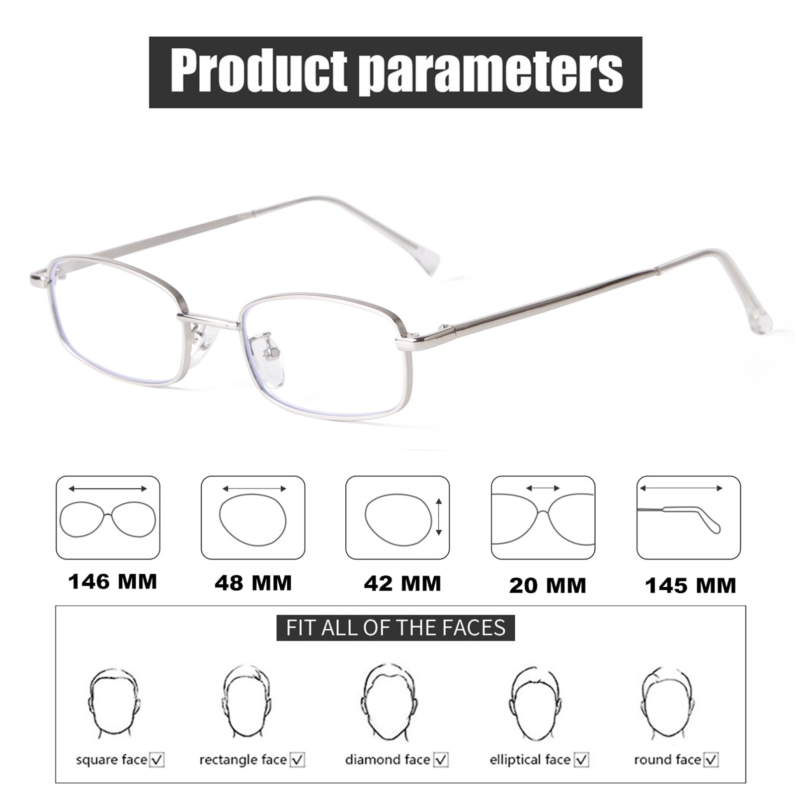 ADE WU Fashion Glasses for Women & Men - Y2K Retro Rectangle Blue Light Blocking Glasses in Gold, Silver & Black | Perfect for Office, Gaming & Screen Time Protection