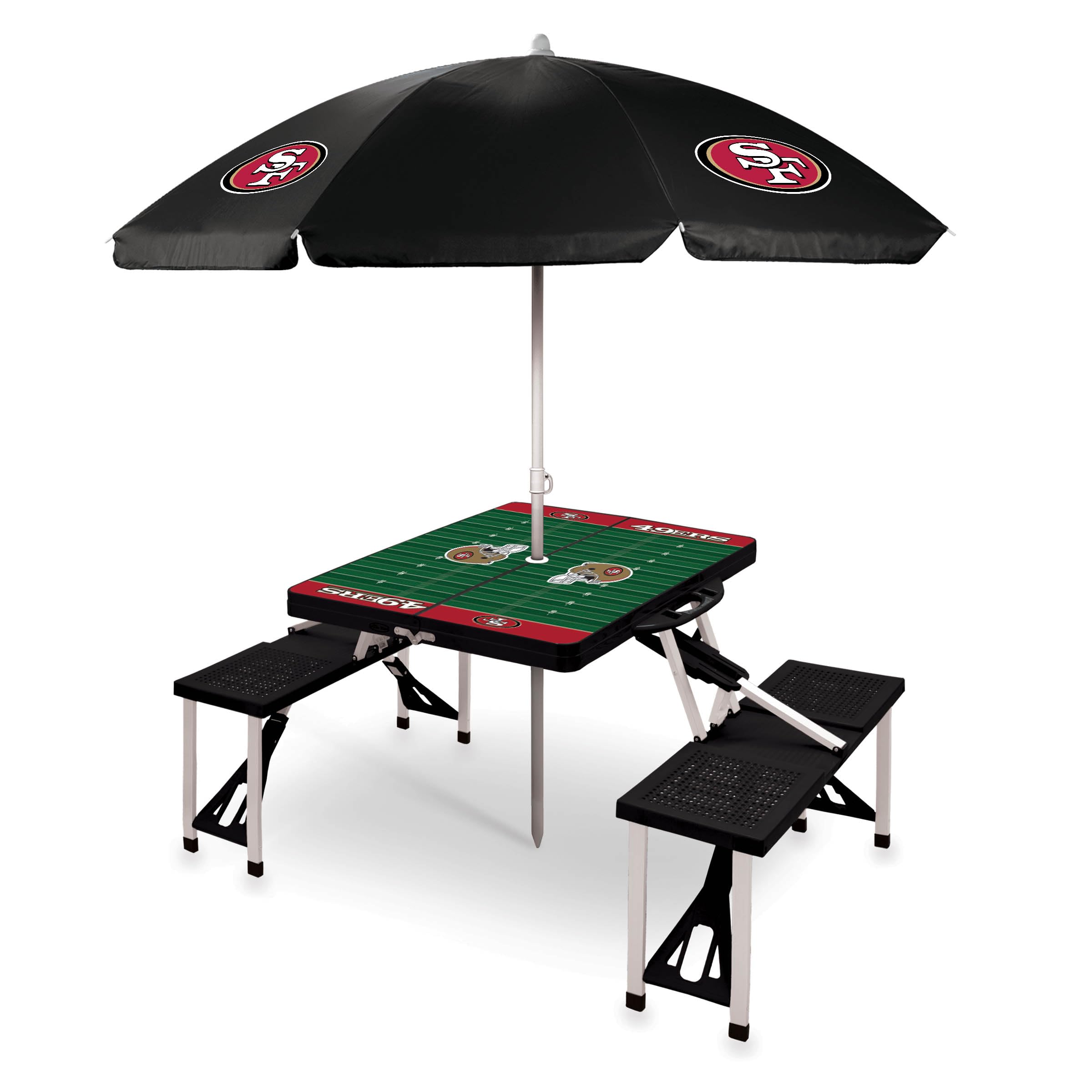 PICNIC TIME NFL Portable Folding Picnic Table with Built-in Seats & Umbrella - Perfect for Tailgating, Camping, Beach & Outdoor Parties