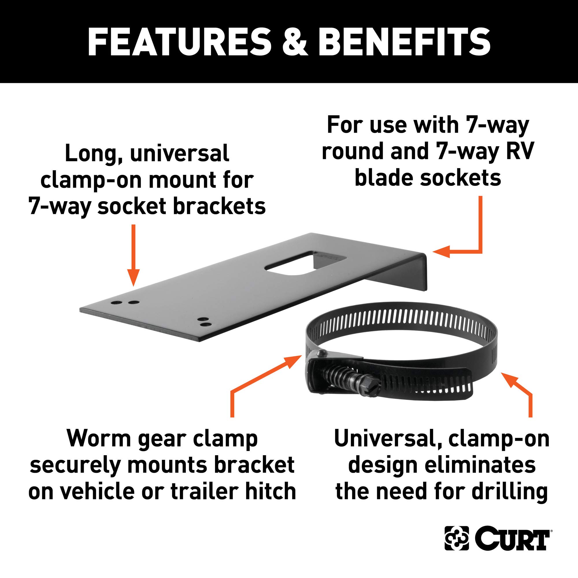 CURT 57201 12-Pack Vehicle-Side Trailer Wiring Harness Clamp-On Bracket Mounts - Compatible with 7-Way Round & RV Blade Connectors | Perfect for RV Trailers, Boat Trailers & Heavy-Duty Towing