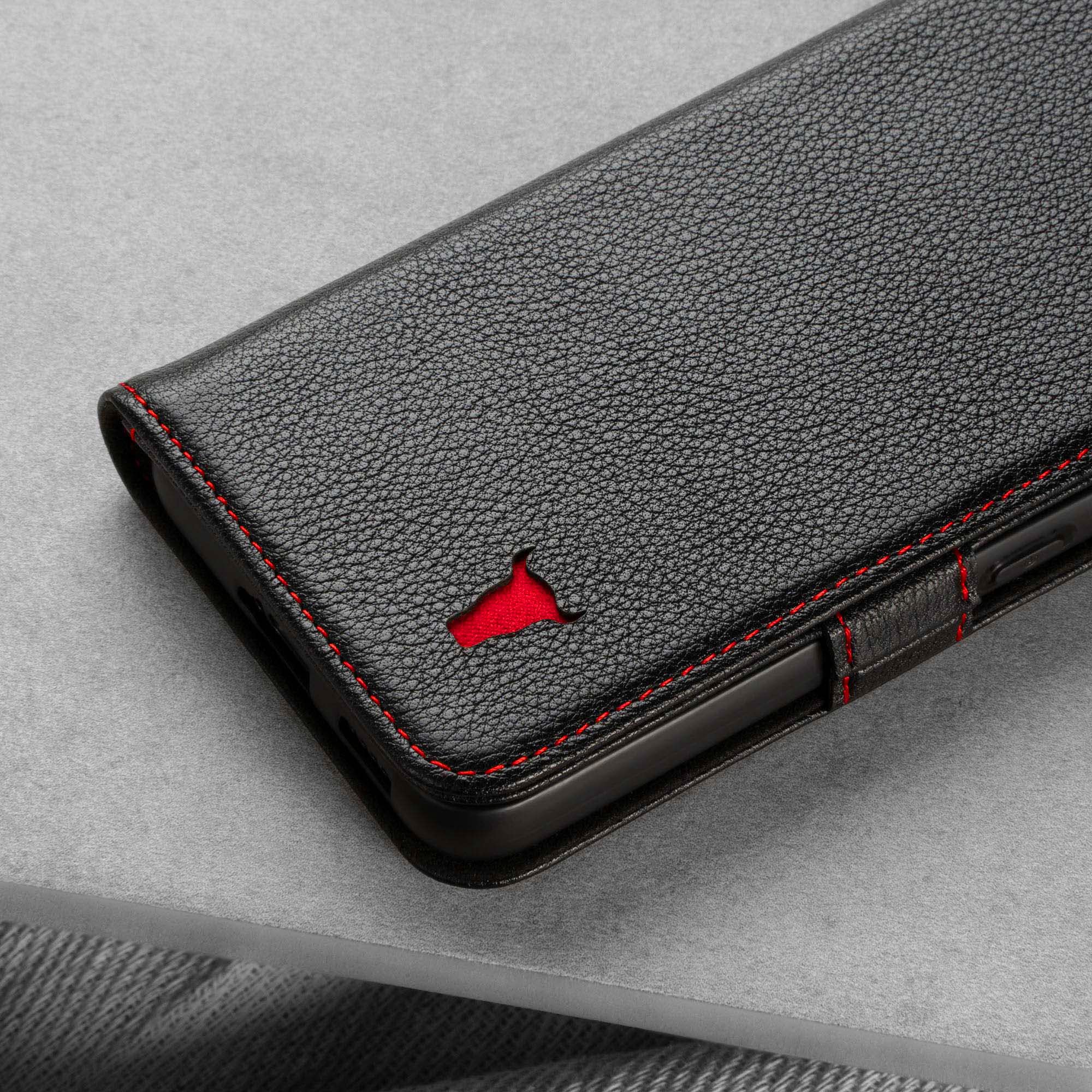 Premium Genuine Leather Phone Case for Samsung Galaxy S22 5G - Slim Protective Cover with Card Slots & Kickstand | Horizontal Viewing Stand | Perfect for Work, Travel and Everyday Use (Black)