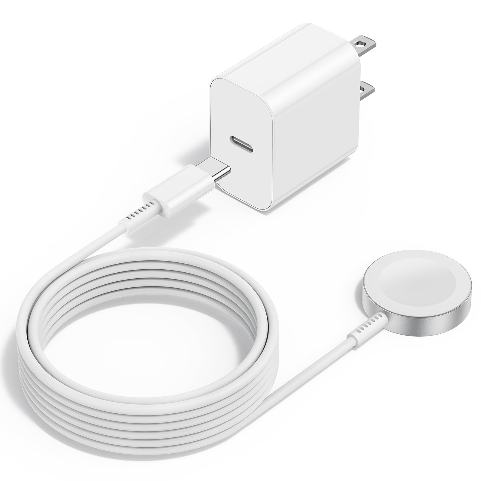 Fast Magnetic Charging Cable for Apple Watch Series Ultra/9/8/7/6/SE/SE2/5/4/3 - 6ft USB-C to iWatch Charger with Power Adapter - Perfect for Travel, Office & Nightstand Charging