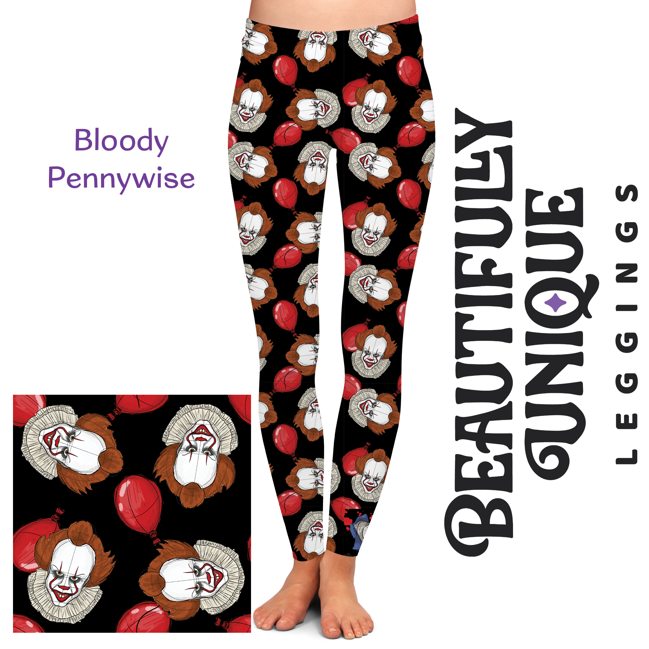 Bloody Pennywise Semi-Exclusive High-Quality Handcrafted Vibrant Leggings - Perfect for Cosplay, Halloween Costumes & Horror-Themed Events
