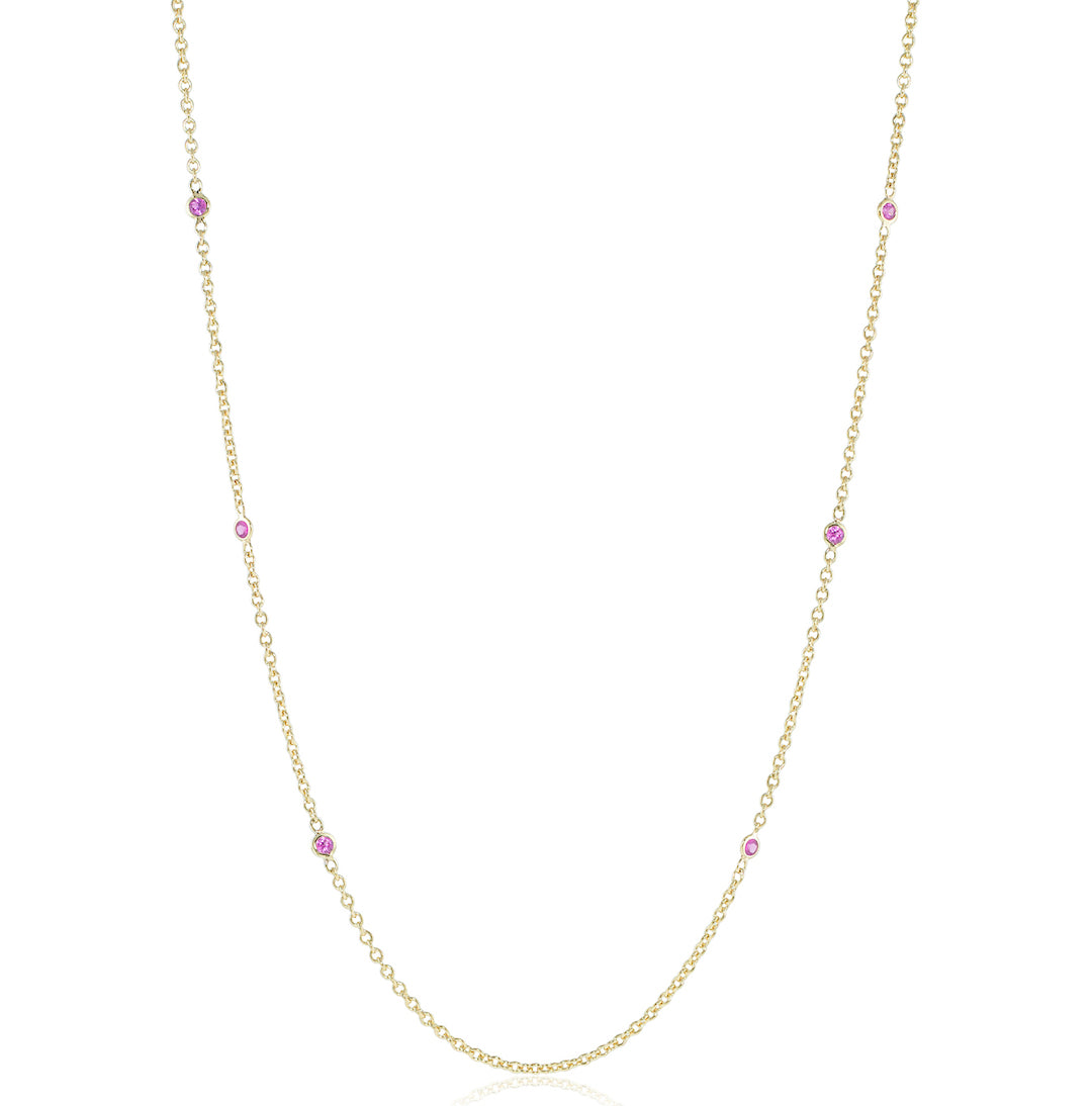 Pink Sapphire Station Necklace for Women - Elegant Dainty Layering Jewelry Gift for Birthday, Anniversary & Valentine's Day - Perfect for Everyday Wear & Special Occasions